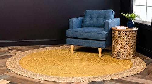 Miniatura 2 de Unique Loom Colección de yute trenzado de calidad clásica hecha natural tejida a mano con detalles de color sólido, alfombra redonda de 3 pies 3
