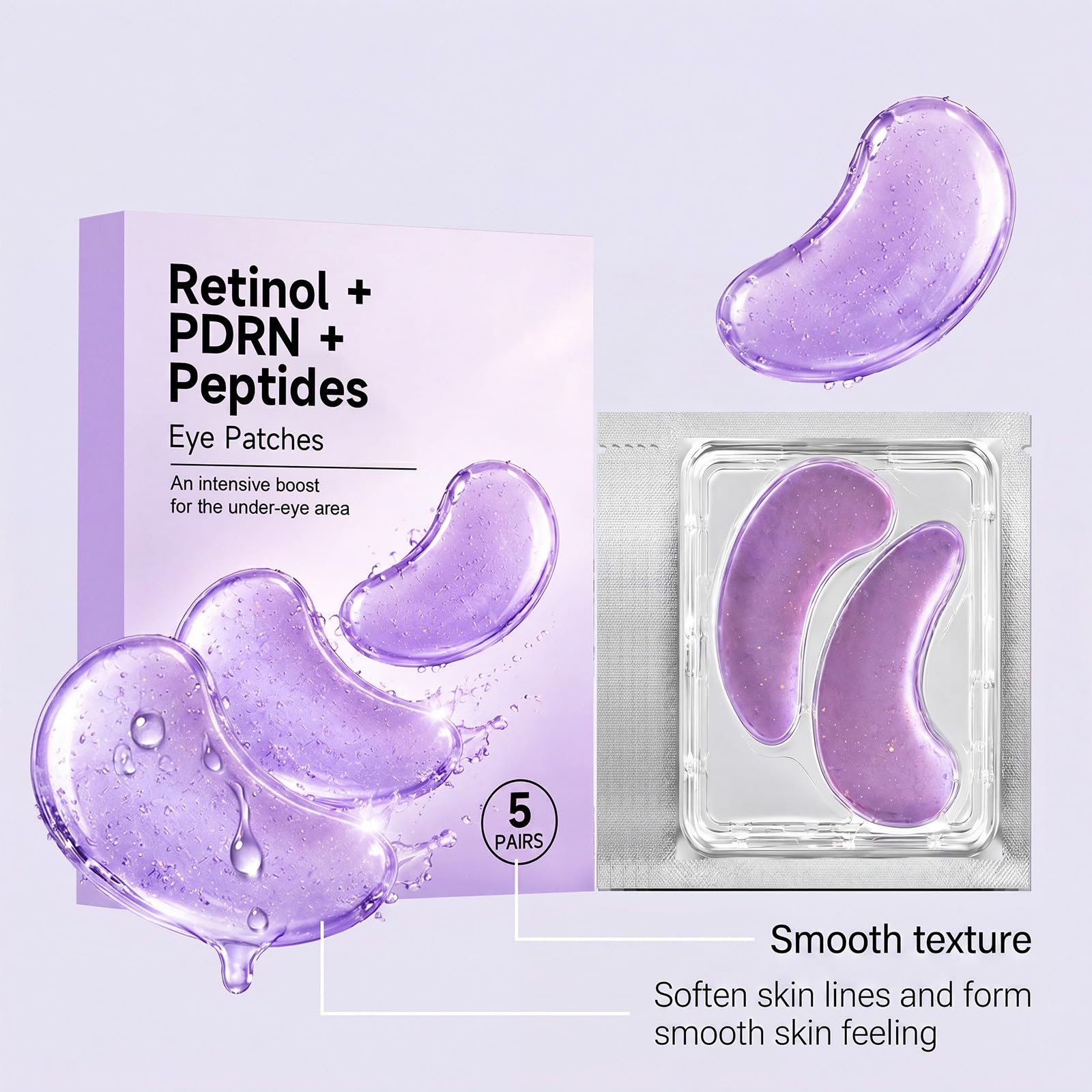 Collagen Peptide Eye Parches, Anti Wrinkle & Smile Line Parches for Face, Under Eye Mask for Fine Lines & Eye Bags Skin Care (5 Count)