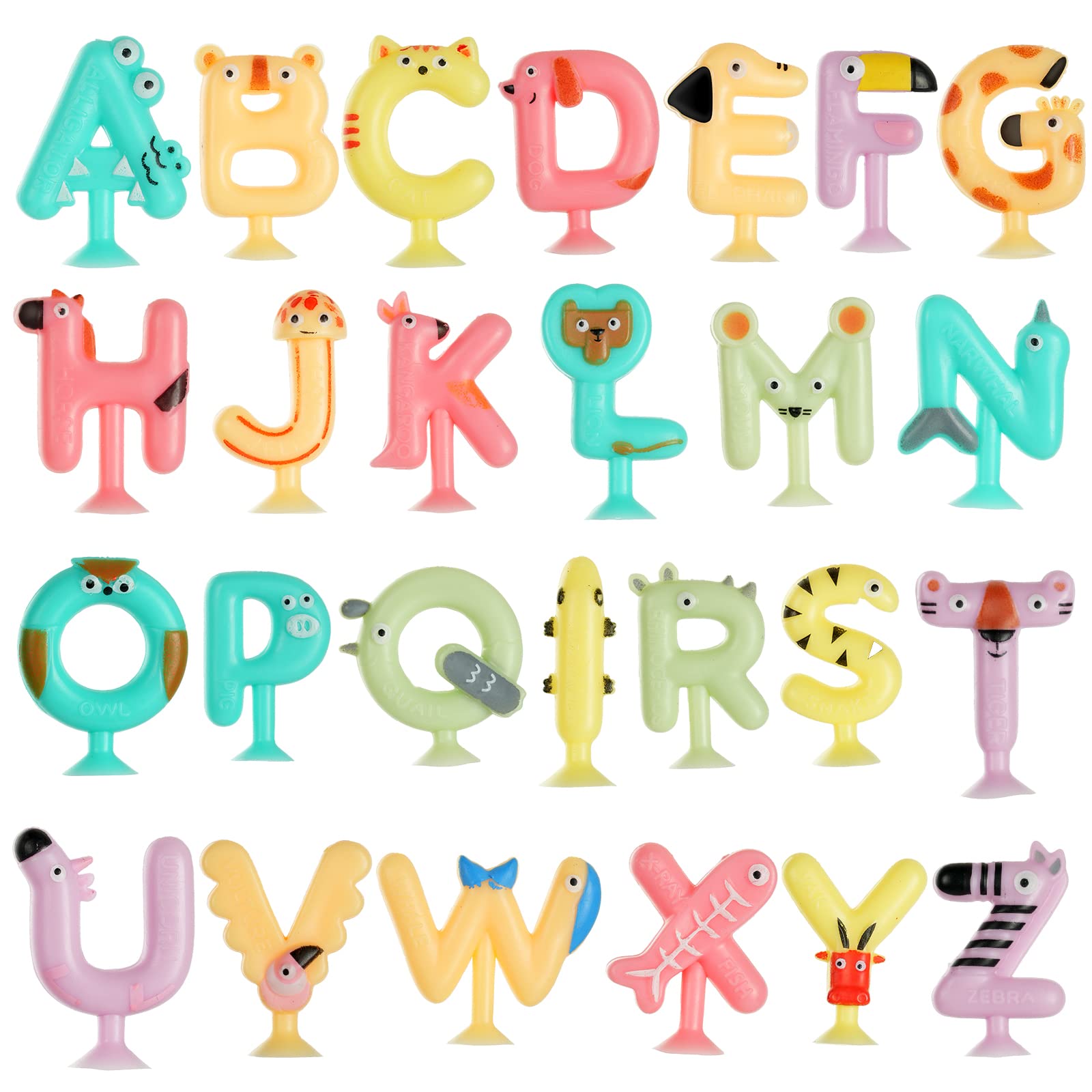 Vicloon Suction Toys, 26 Letter Sucker Toy, Kids Bath Toys Sensory Suction Cup Building Toy Slicone Sucker Toys Sensory Toys for 3-8 Year Old Kids,Stress Release Toys Travel Toys Suction Cup Toys