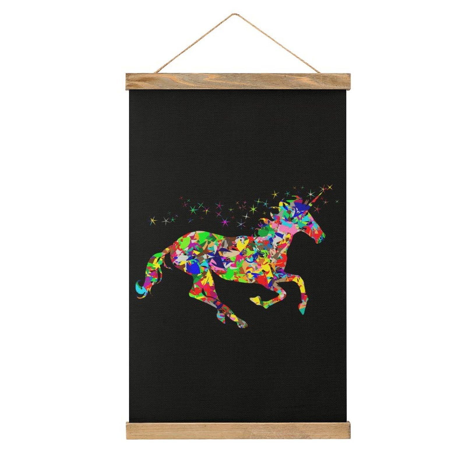 CGSBNGHA Colorful Un-icorns Rainbow Wall Art Prints Linen Hanging Painting Scroll Paintings Pictures Decor for Home