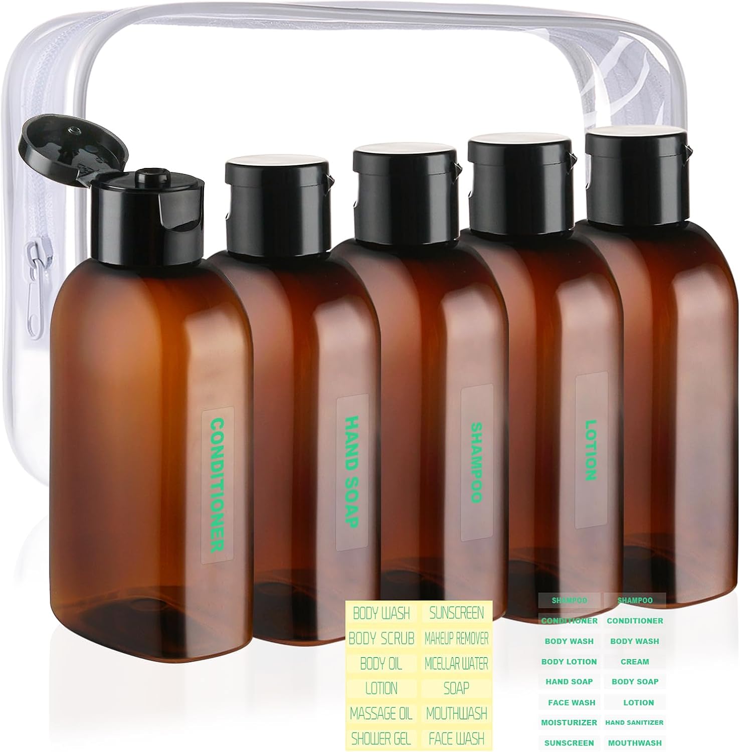 Cosywell Travel Bottles for Toiletries 5pcs 3.4oz TSA Approved Travel Shampoo Bottles Leak Proof Small Plastic Squeeze Bottle Empty Lotion Containers with Flip Cap(Brown)