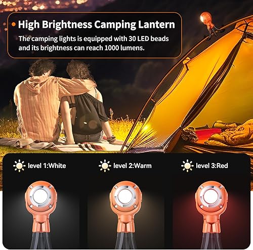 Miniatura 6 de Linterna de campamento, luces de campamento recargables para exteriores, linterna LED con 6 modos de luz, luces de trabajo, linterna de linterna,