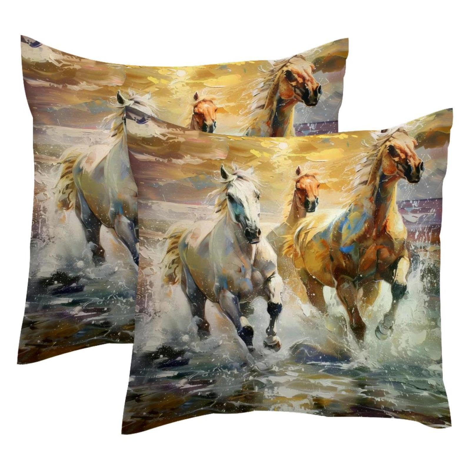 Housse de coussin en velours 50x50 cm motif cheval pour un salon élégant