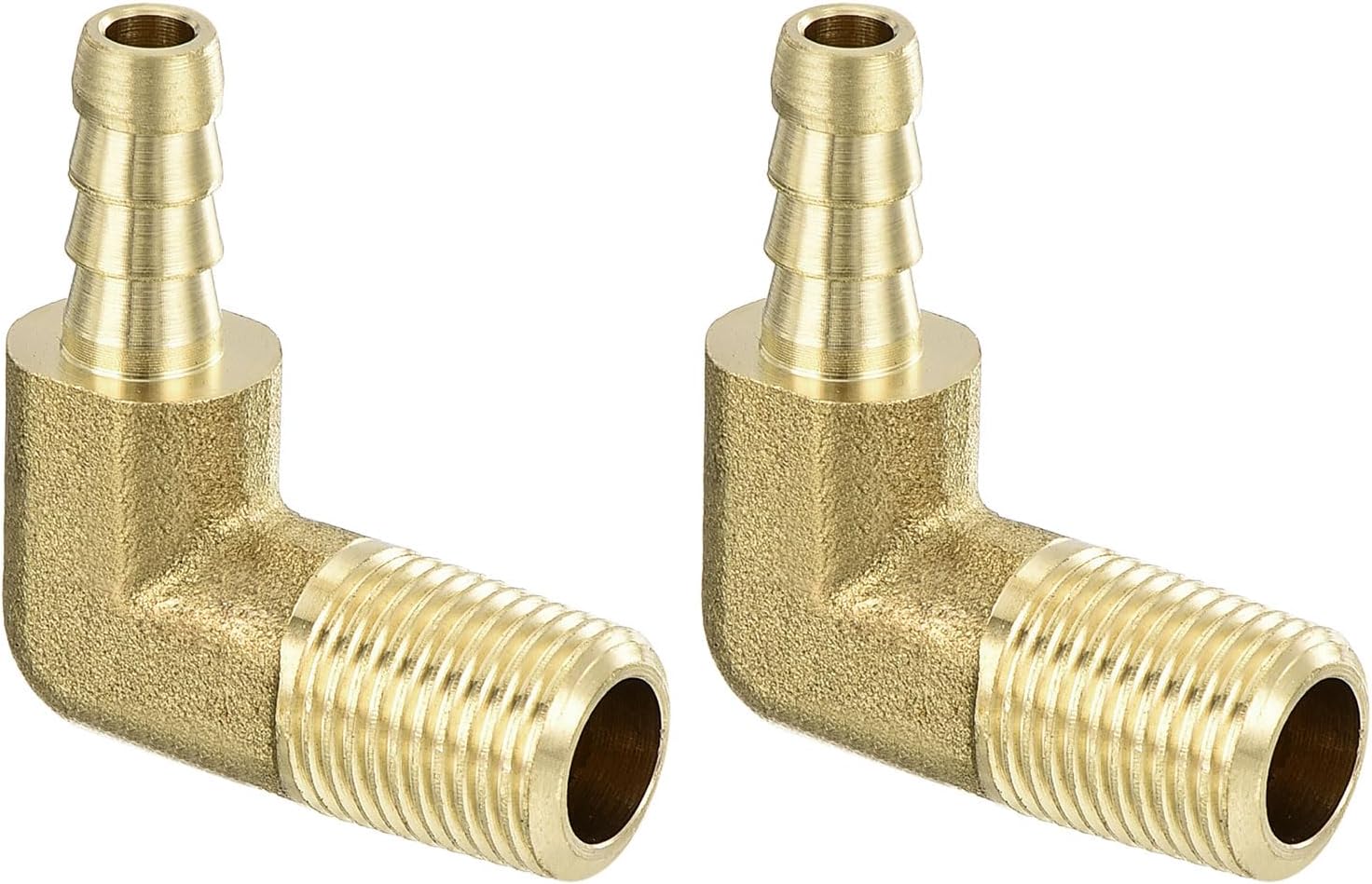 sourcing map Brass Hose Barbed Elbow Fitting 2pcs 3/16" Barb x 1/8" NPT Male 90 Degree Brass Barb Pipe Fitting for Water Fuel Air