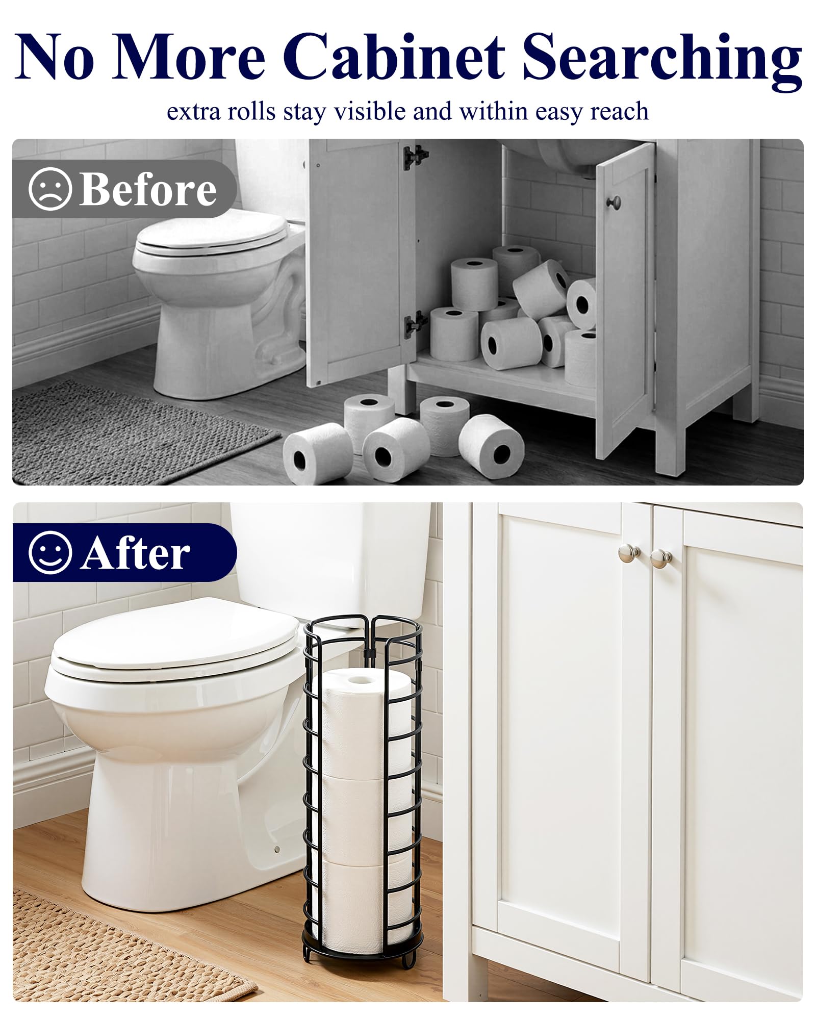 Kitsure Toilet Paper Holder Stand, Space-Saving Organizers, Black, 16.0" H — Amazon image 7