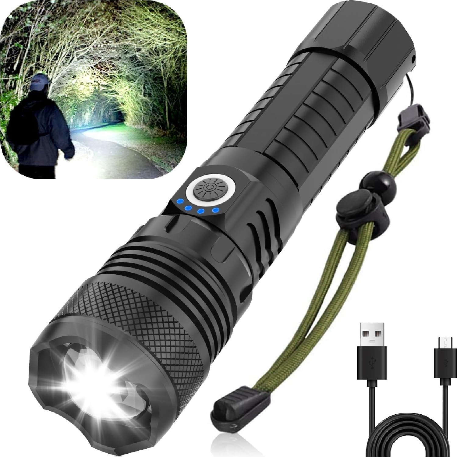 LED Flashlights, High Powered 10000 Lumens Super Bright Tactical Flashlight, Rechargeable, 5 Modes Zoomable Waterproof Flash Lights, Gift for Christmas Stocking