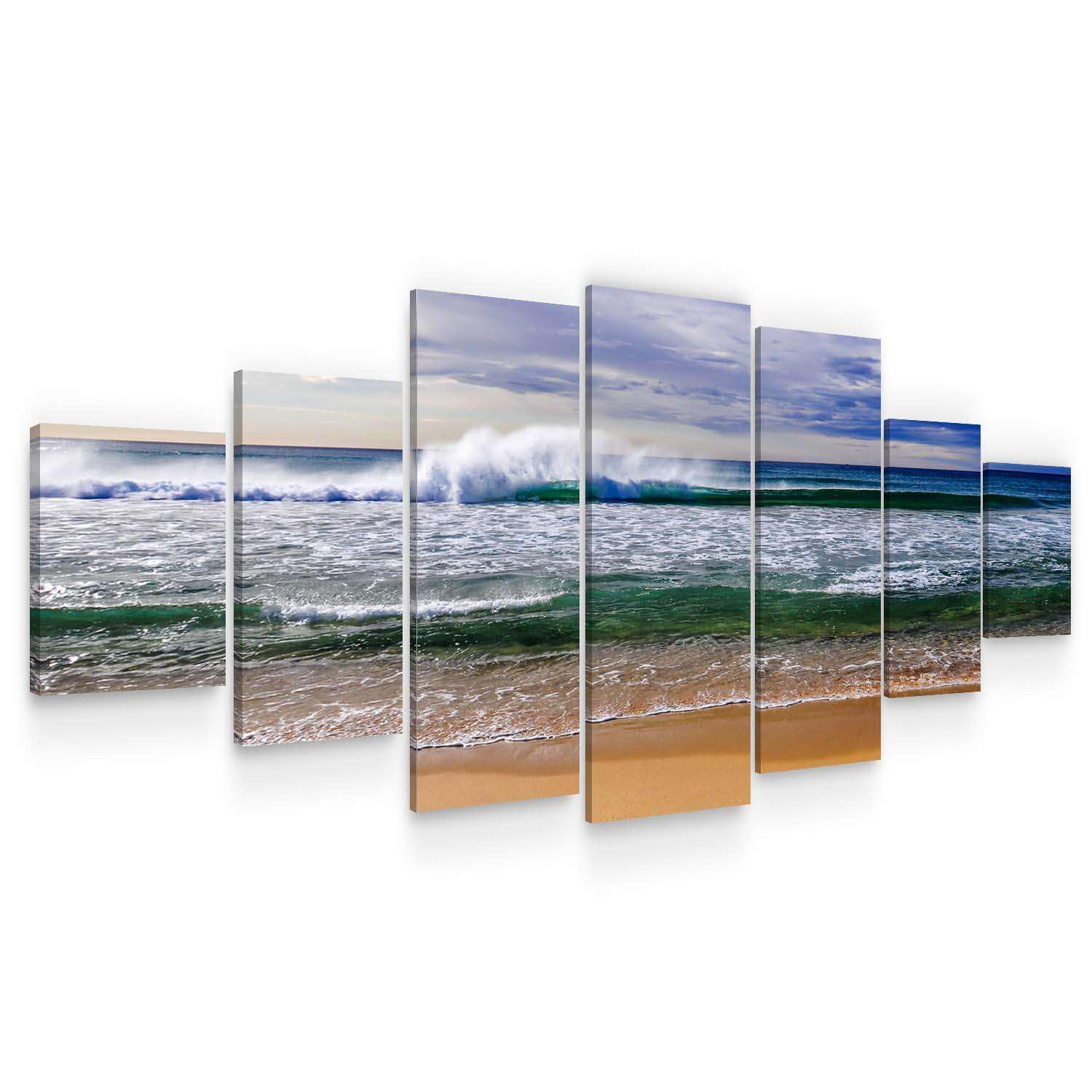 Startonight Huge Canvas Wall Art - Ocean Waves Large Framed Set of 7 100 x 240 cm