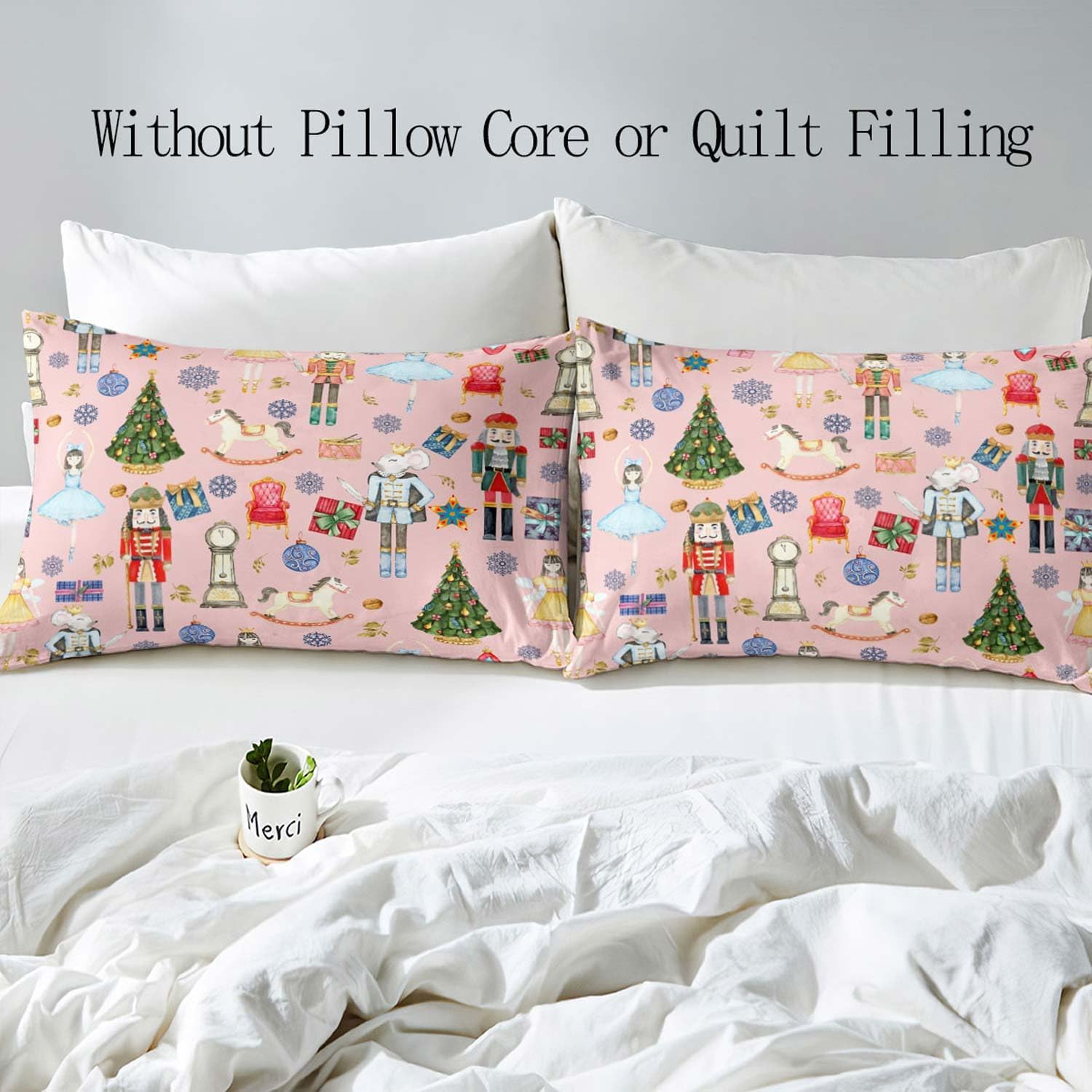 LUVIVIHOME 3PCS Nutcracker Christmas Duvet Cover Full Bedding Set, Pink Duvet Cover, Teen Girls Bedding, Christmas Tree Snowflake Xmas Gifts Winter Holiday Christmas Comforter Cover, 2 Pillow Shams