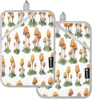 Mushrooms Orange Spores Pot Holders Set of 2 Heat Resistant Oven Hot Pads with Pockets Kitchen Daily Microwave Microwave Cooking Baking Grilling 7 x 9.8 in