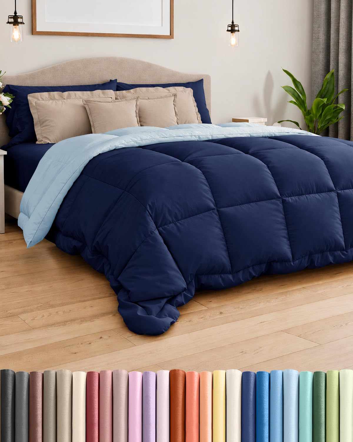 Comforter King Size - Reversible Comforter - Navy Blue/SkyBlue, 102" x 90"