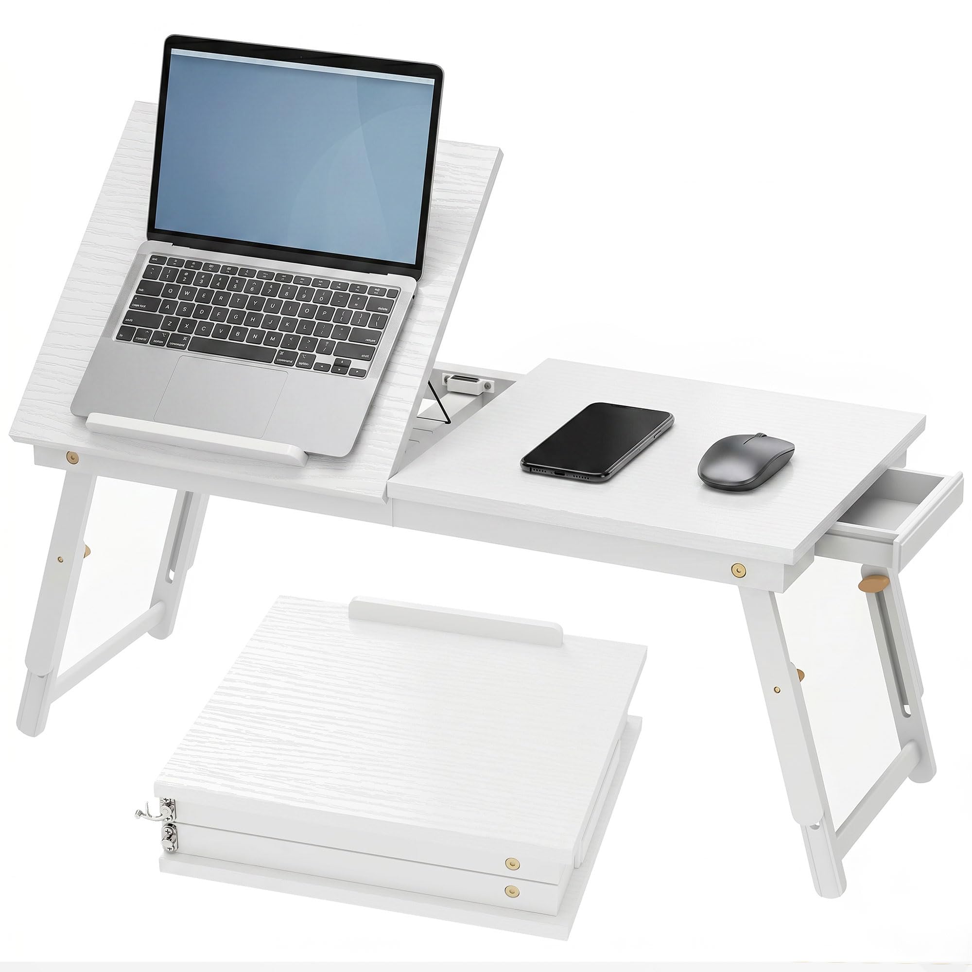 HOMCOM Tavolino pieghevole regolabile 83,5x33x23,5-34 cm Bianco