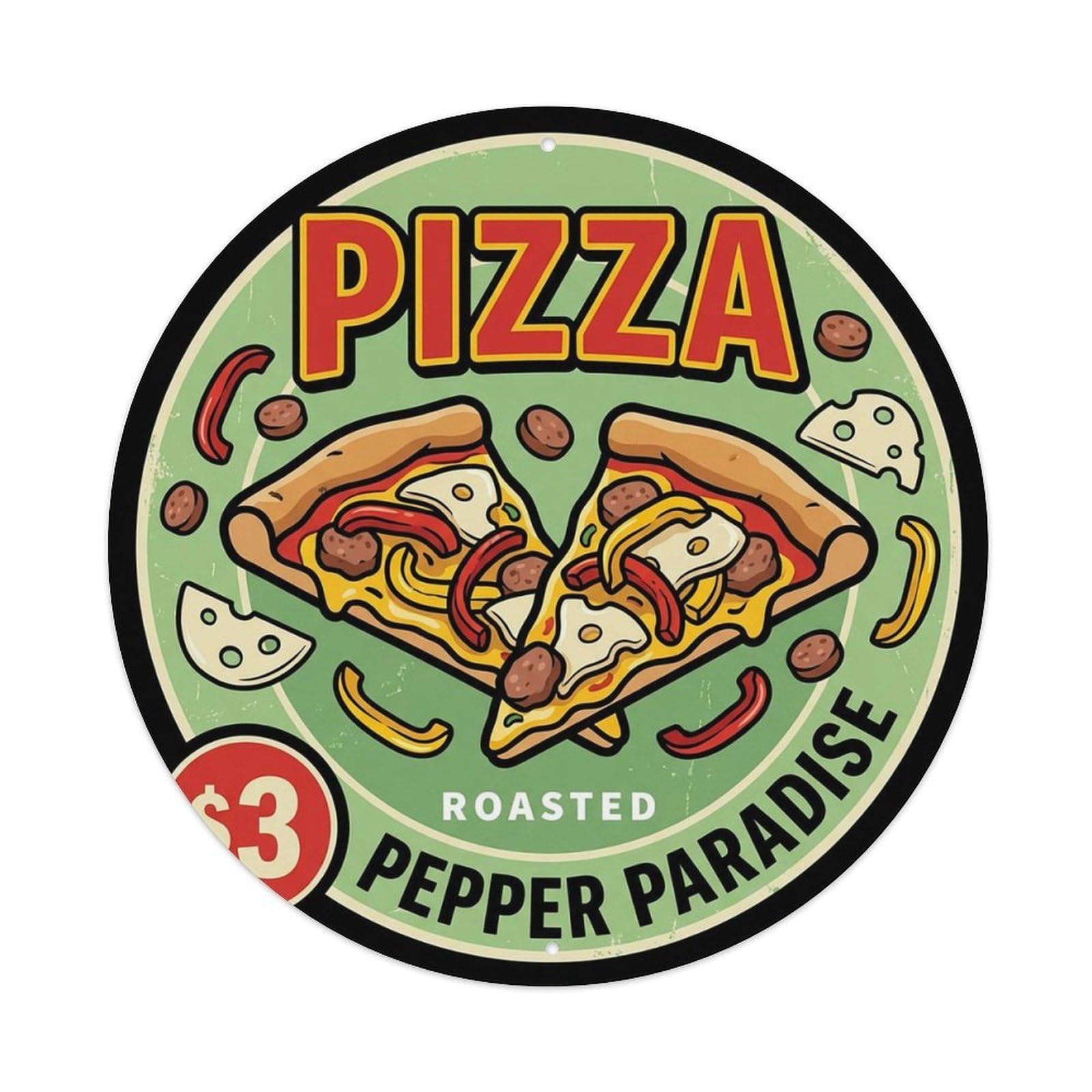 Cwbufd Vintage Style Vintage Pizza Slice Italian Traditional Cuisine Pepper Vintage Metal Tin Sign Plaque Wall Decor For Cafe, Club Bar, Office, Garden Metal Poster 8X8inch