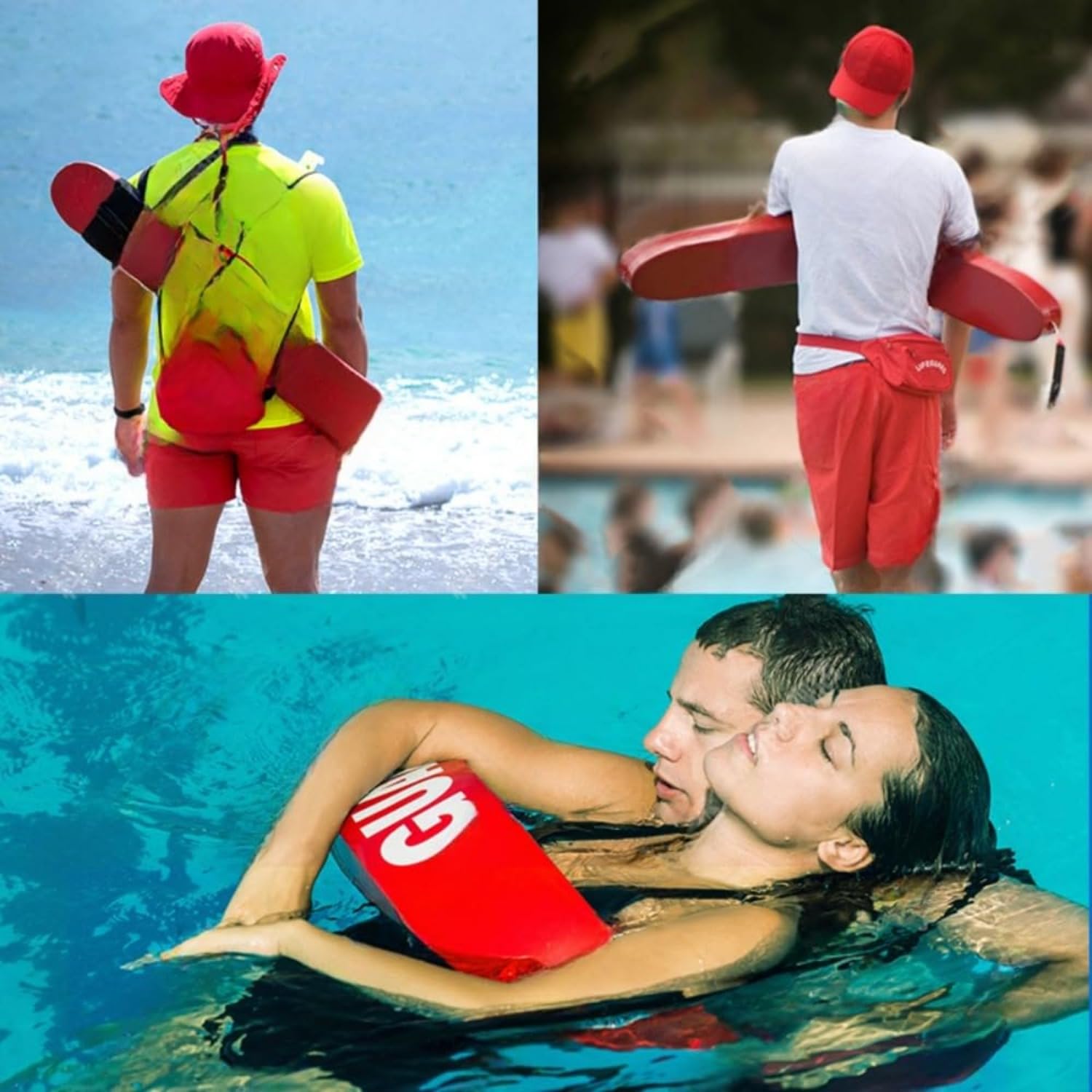 Tubo de rescate profesional de salvavidas, rojo con texto de protección blanco, flotador de seguridad de agua resistente para piscinas y rescate en la playa