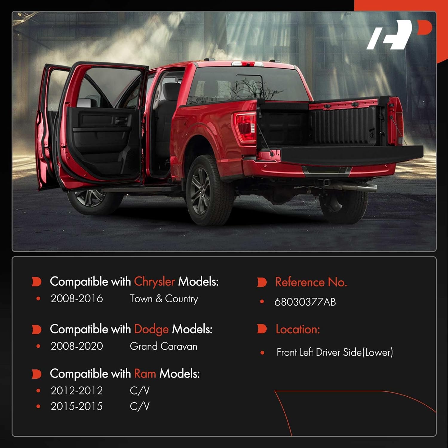 A-Premium Door Hinge Assembly Compatible with Dodge Grand Caravan 2008-2020 & Chrysler Town & Country 2008-2016 & Ram C/V 2012 2015, Front Left Driver Lower Side, Replace# 68030377AB