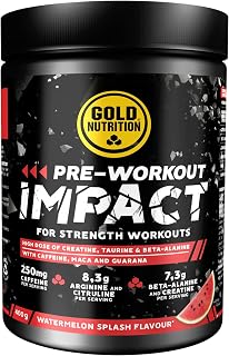 GoldNutrition, Pre-Workout Impact, Bebída Energética en Polvo con Cafeína, Arginina y Citrulina, Beta-Alanina y Creatina, para Tomar Antes del Entrena