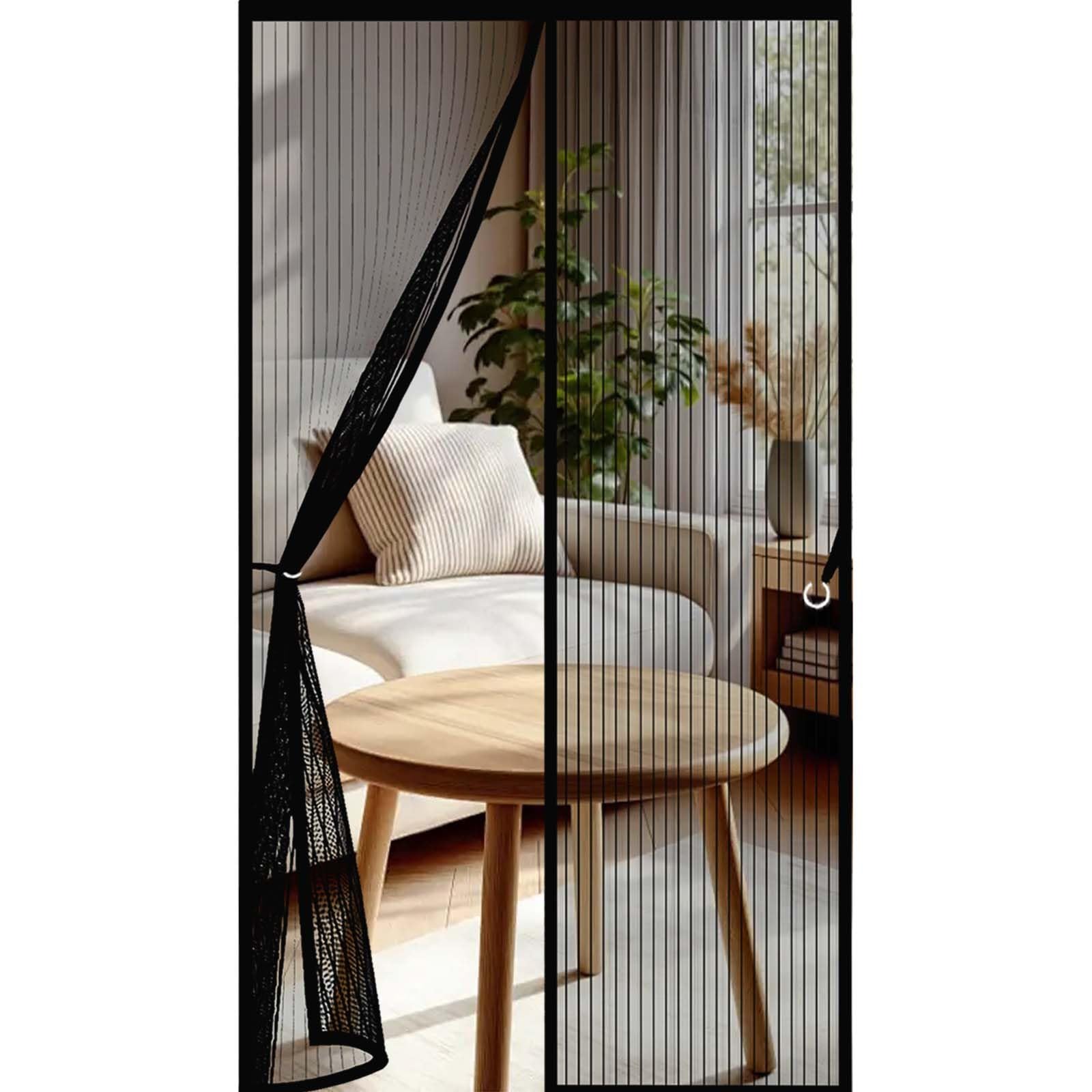 Door Fly Screen 100x195cm(WidthxHigh) Powerful Magnets and Full Frame Magic Tape, No Drill Installation Heavy Duty Self-Sealing Fly Mesh Lets Fresh Air in, Hundreds of Sizes, Black