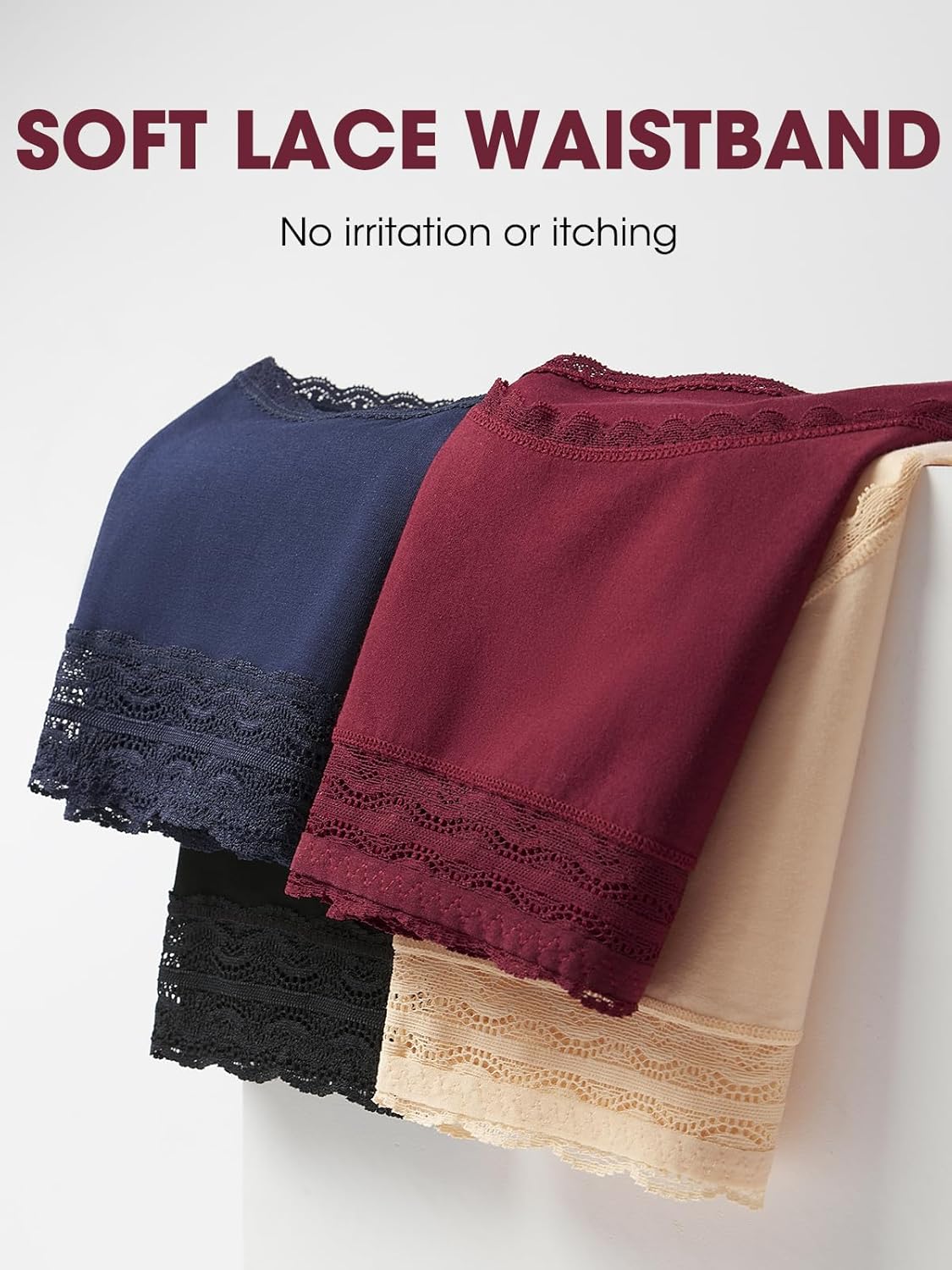 Cotton Underwear for Women High Waisted Panties Soft Lace Waistband Breathable Full Coverage Ladies Briefs 4 Pack - Image 4