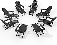 Vista 16 de YEFU Juego de 4 sillas Adirondack ajustables con reposapiés, sillas Adirondack ajustables de 5 niveles con otomana retráctil y 2 portavasos, sillas