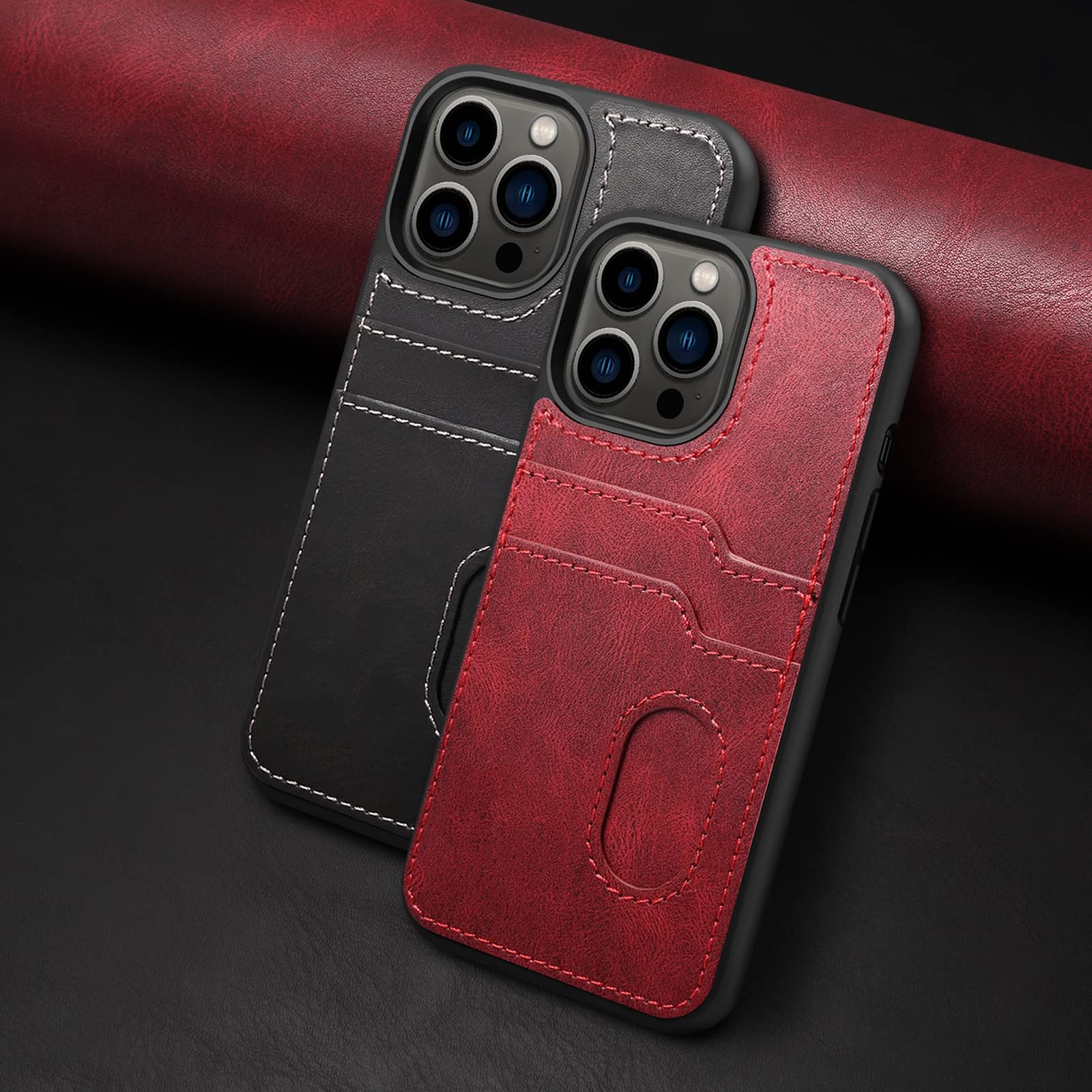 LTLGHY Custodia per iPhone 13 Pro Max/13 Pro/13/13 Mini, custodia a portafoglio in pelle PU con porta carte di credito, custodia protettiva magnetica, colore rosso, 13pro da 6,1 pollici