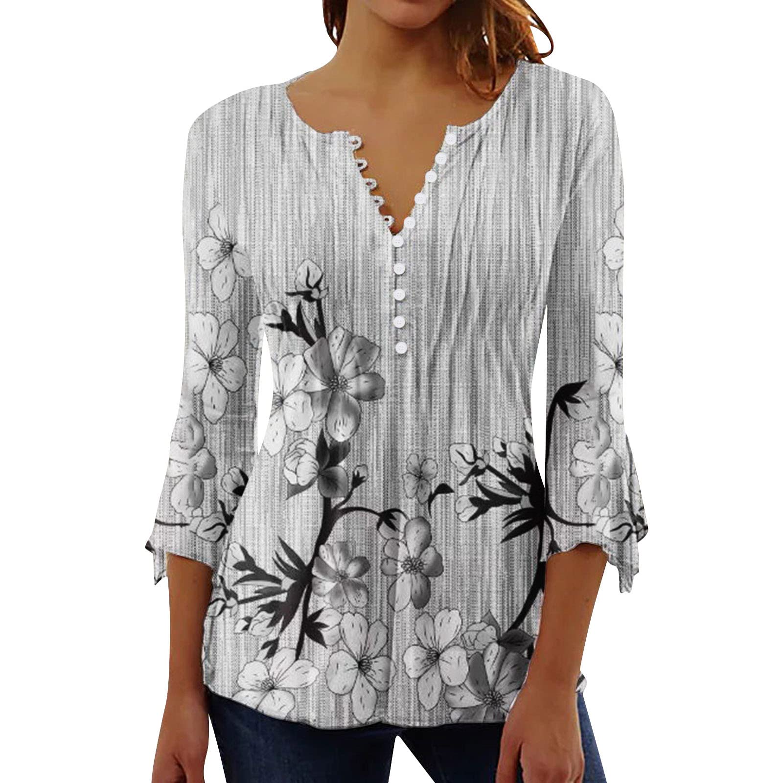 Blouse Femme UXFNJFG - Col V - Manches Courtes - Tunique Fluide - Grande Taille - Multi-Occasions