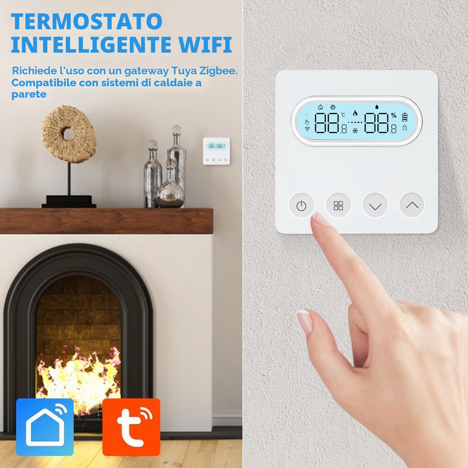 Termostato Smart, termostato intelligente WiFi, caldaia a parete, regolatore di temperatura compatibile con Alexa Smart Life