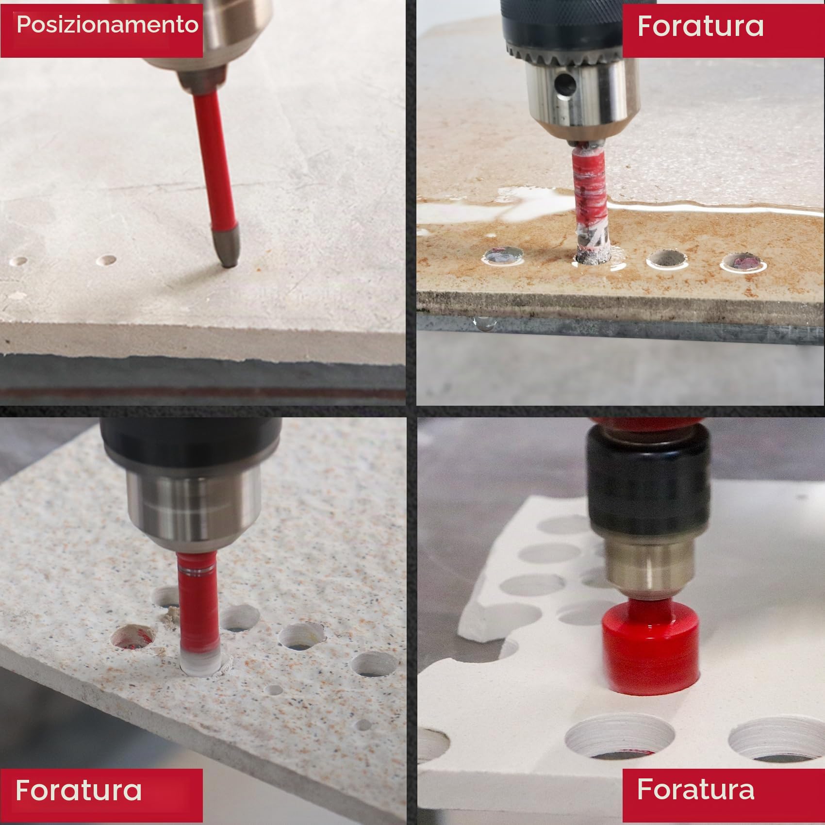 FOCSTOL Punte per Trapano Diamantate - 7 pezzi (6/8/10/20/35mm+35mm Punte per Smusso+6mm Punta in Carburo) Sega a Tazza Diamantata per Porcellanato Ceramica Piastrelle Marmo Granito