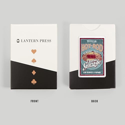 Miniatura 8 de Lantern Press Hot Rod Garage, coches clásicos, letrero vintage (52 cartas de juego, baraja de cartas de tamaño póquer con comodines)