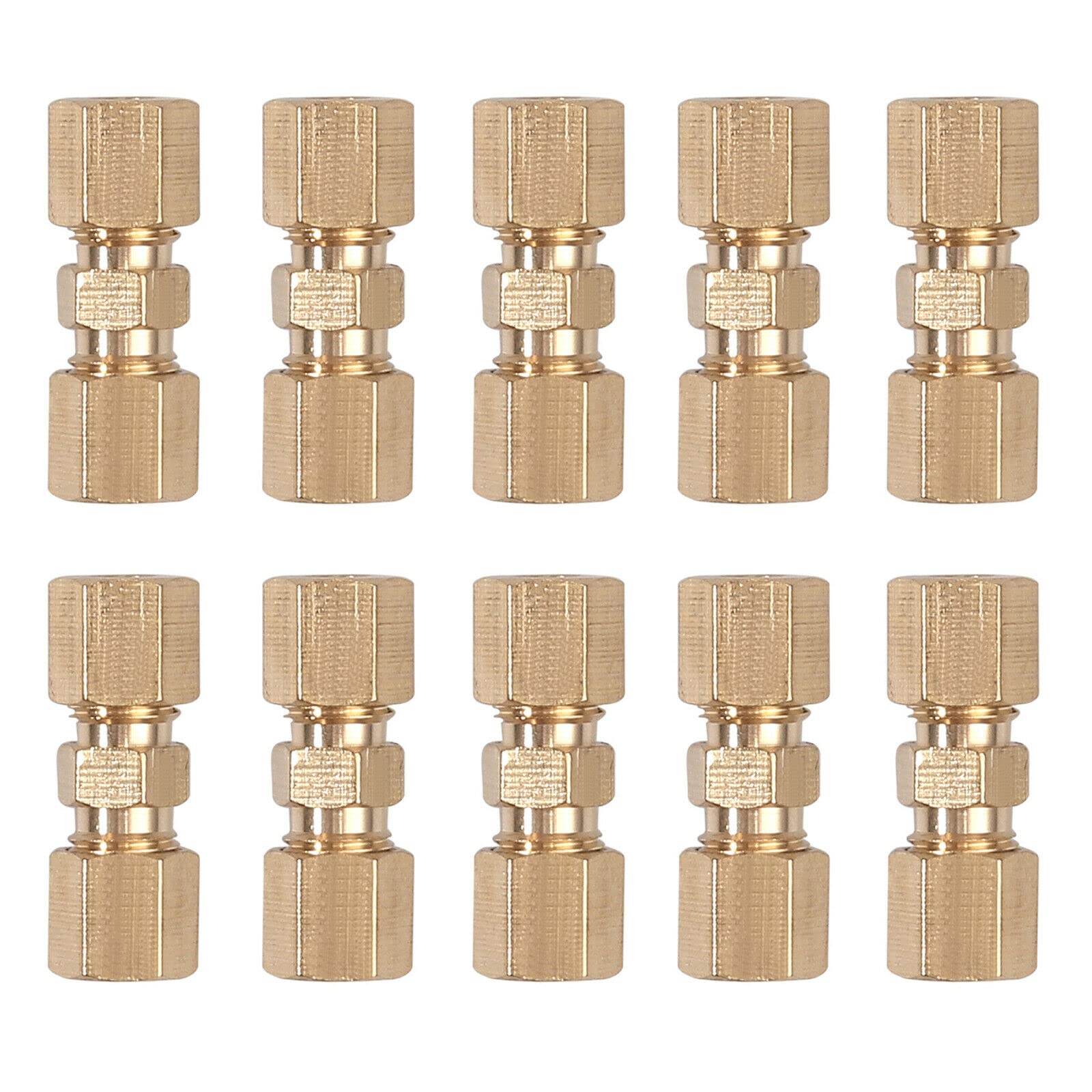 Bohaner 10 Pcs Straight Brass Brake Line Compression Fitting Unions for OD Tubing 3/16