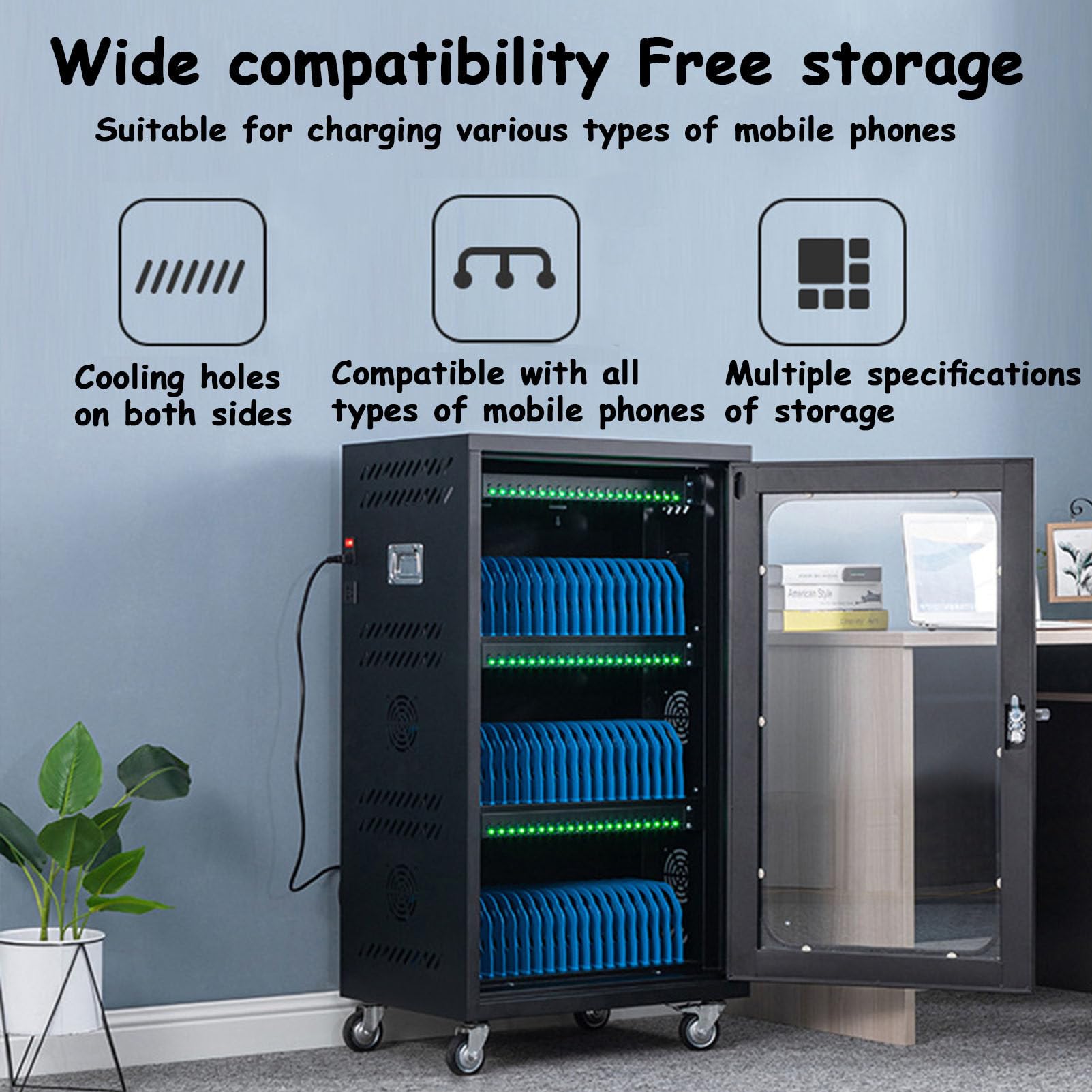 Armadio di ricarica e archiviazione per dispositivi mobili multi-porta con ricarica USB centralizzata per scuole e aziende