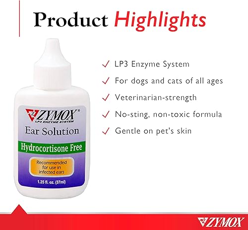 Miniatura 3 de Zymox Solución enzimática ótica para el oído para perros y gatos para calmar las infecciones del oído sin hidrocortisona, 1.25 onzas