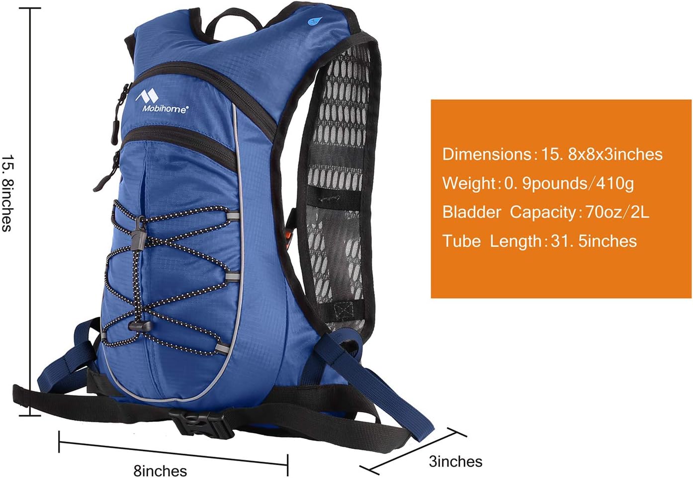 Mobihome Hydration Backpack & 2L Leak Proof Water Hydration Bladder,Lightweight Running Backpack & Hydration Pack, Running, Hiking, Cycling, Climbing,Skiing for Men Women & Kids, Airflow Camel Pack