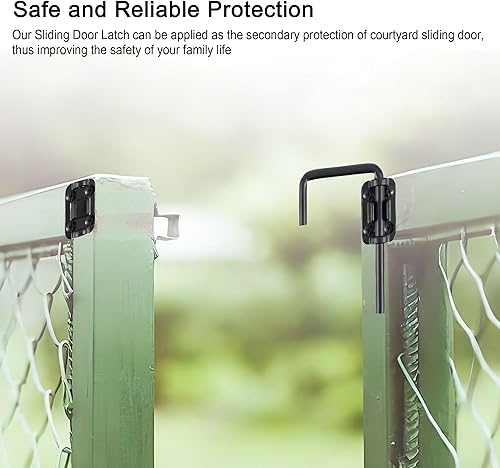 Miniatura 7 de Cerradura de puerta corredera de patio, pestillo grueso antioxidante para valla, jardín, baño, exterior, garaje, ventana (negro, paquete de 2)