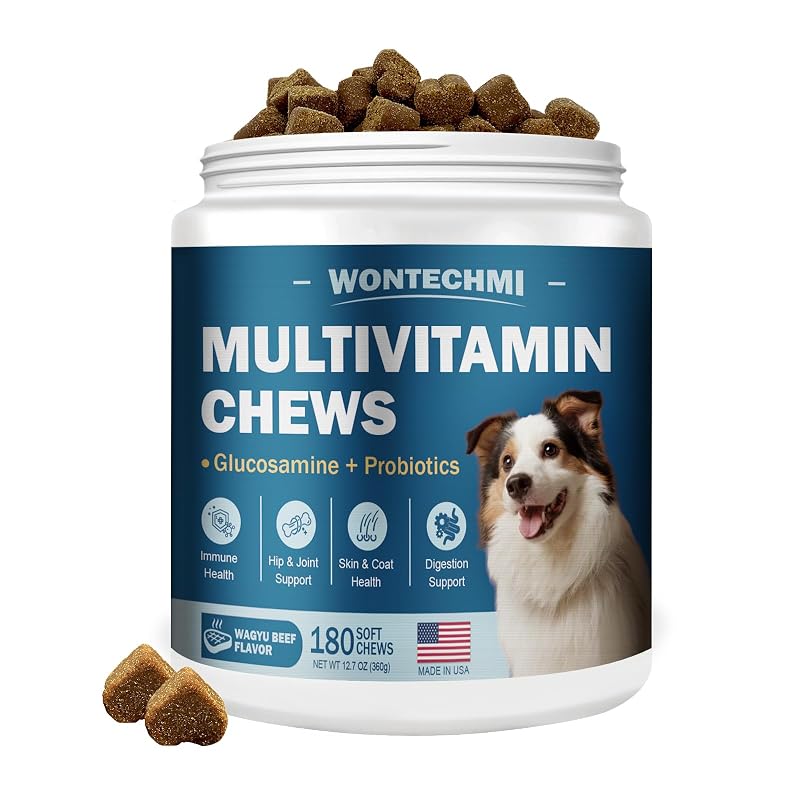 Multivitamínico para Cães em Mastigáveis com Glucosamina, Probióticos e Óleo de Krill WONTECHMI – Carne Wagyu, 180 unidades