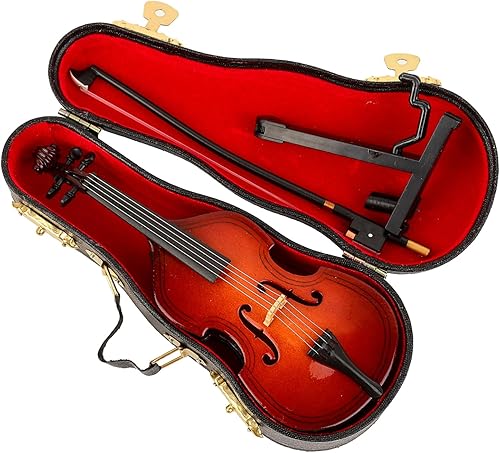 Vista 15 de Contrabajo en miniatura de madera con soporte, arco y estuche, mini instrumento musical, réplica de contrabajo, figuras coleccionables