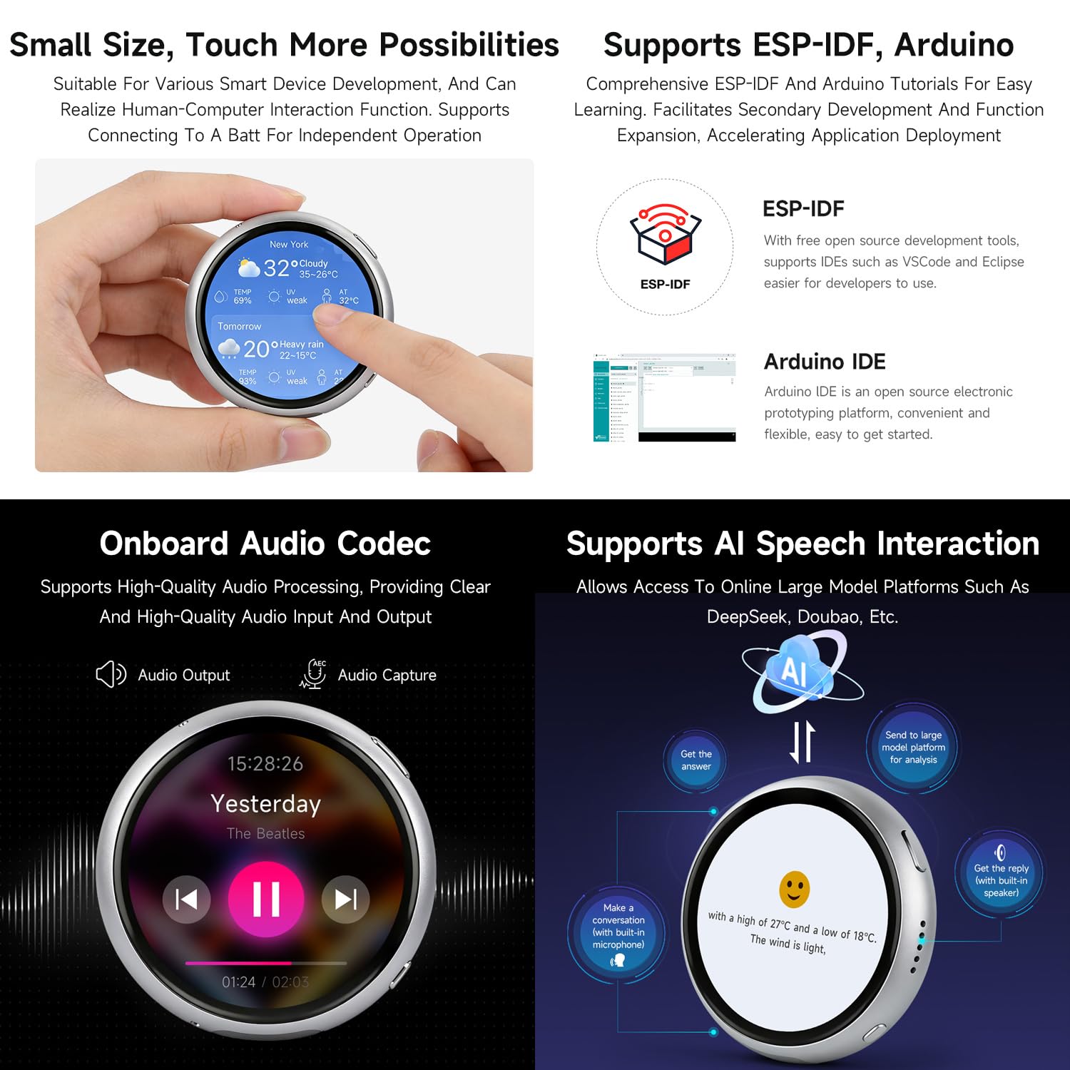 Waveshare ESP32-S3 1.75inch AMOLED Round Touch Display Development Board, 466x466 Resolution, Aluminum Alloy Case, Onboard Dual Microphones Array, Portable Mini Display, No Batt