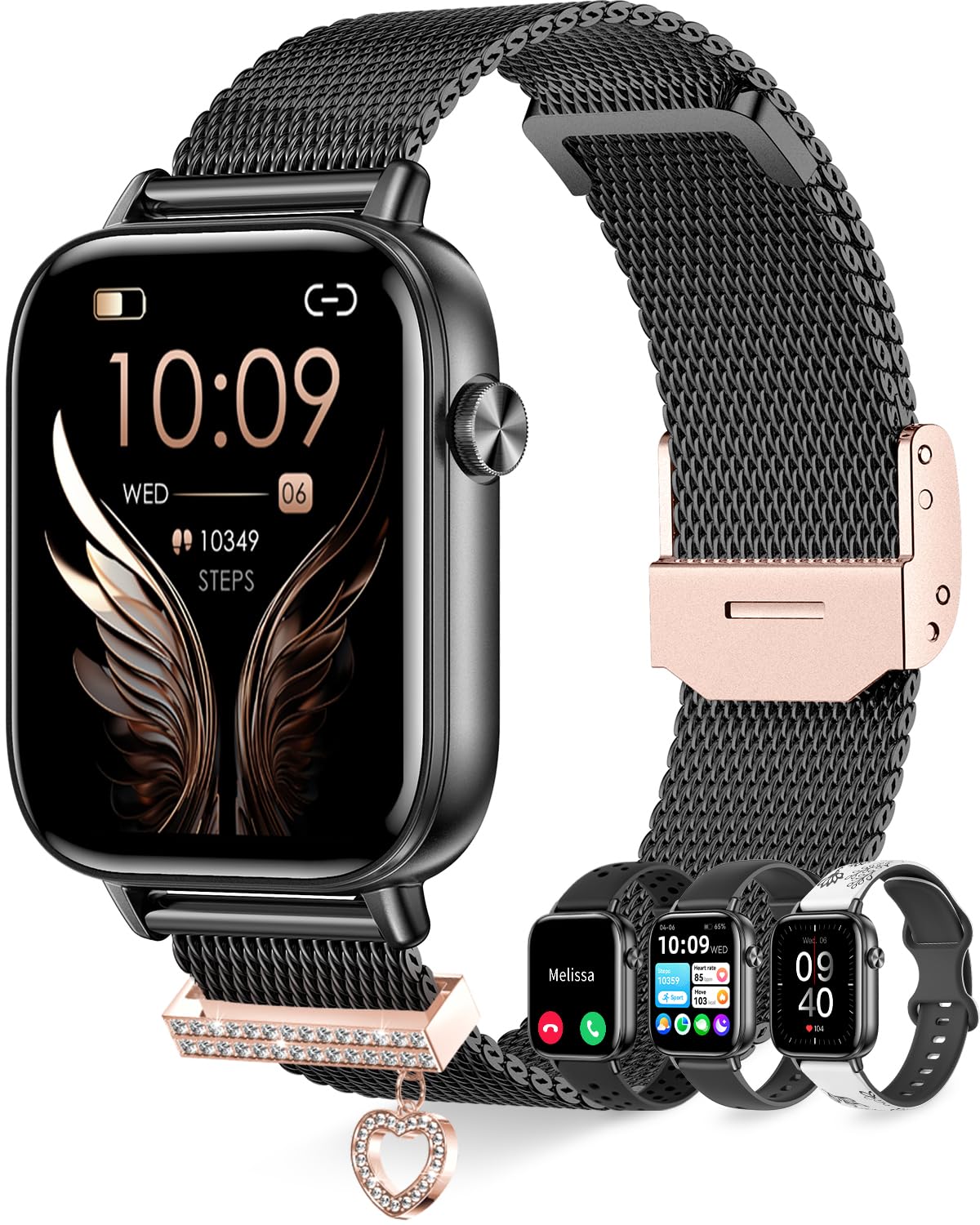 Erkwei Reloj Inteligente Mujer Llamadas y Asistente de Voz Smartwatch Mujer iOS Android Negro