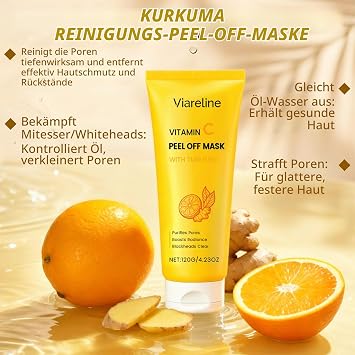 Turmeric Vitamin C Face Cleansing Set Vitamin C Peel-Off Mask + Turmeric Facial Cleanser Turmeric Facial Cleanser Cleansing Foam for a Radiant Complexion Against Dark Spots