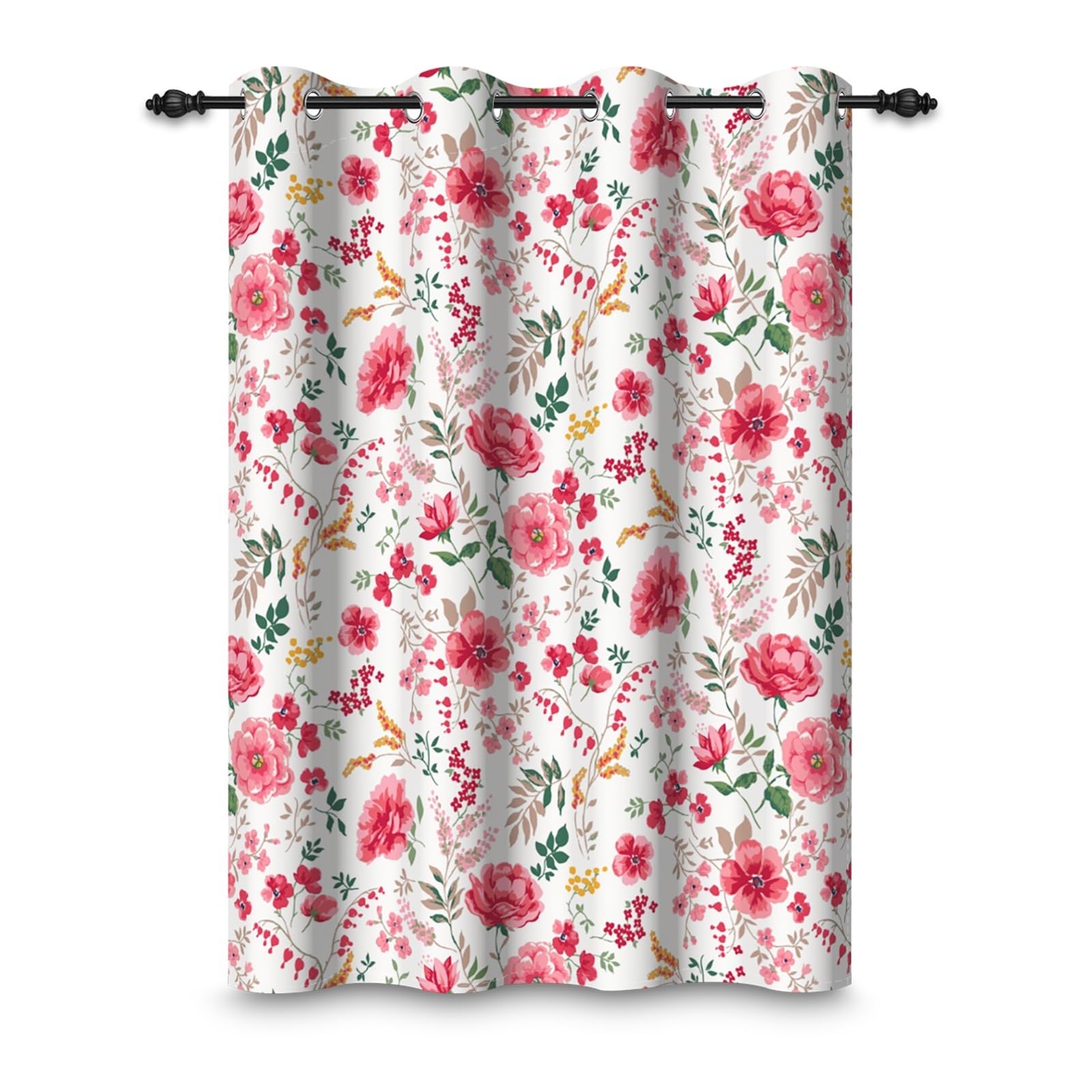 135x245cm Rideau à œillets fleuri Rose Fleuri Esthétique Botanique Fermière Style champêtre Rideaux isolants Thermiques Oeillets Occultants Rideaux pour Chambre de fille Salon,1 panneau simple