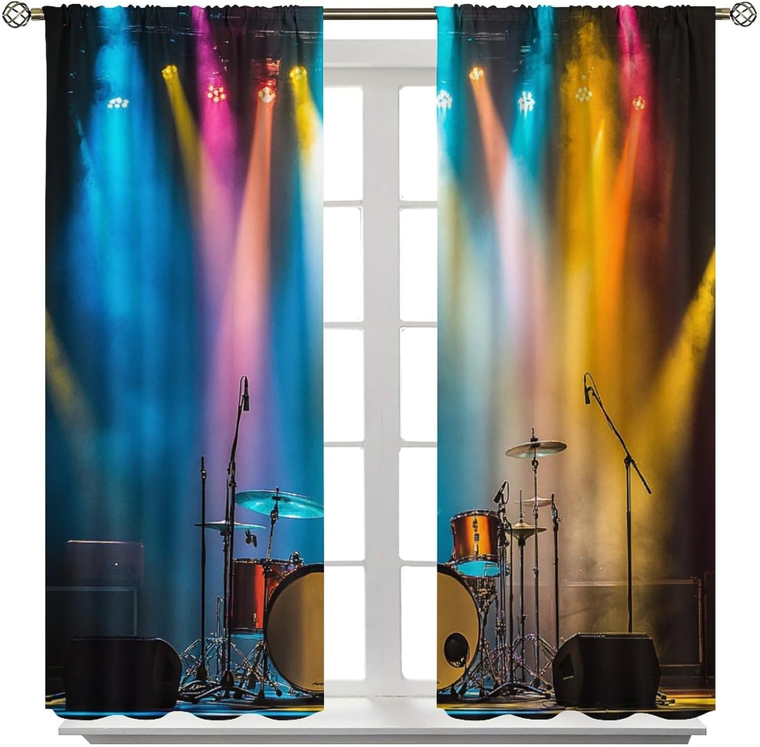 Drum Kit Modern Blackout Curtains for Bedroom/Living Room, Electronic Musical Instrument Curtains Rod Pocket Thermal Insulated Window Drapes, 21W x 63L, 2 Panels