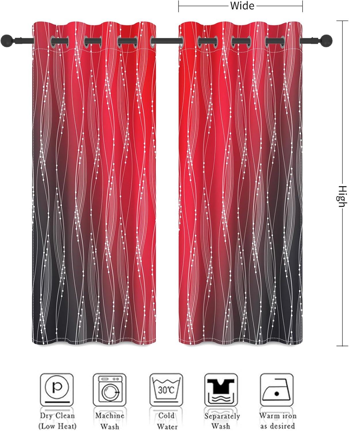 Red and Black Blackout Curtains Ombre Abstract Gradient Room Darkening Curtains 84 Inches Long Silver Striped Light Blocking Thermal Insulated for Living 2 Panels Set 52 X 84 Inch
