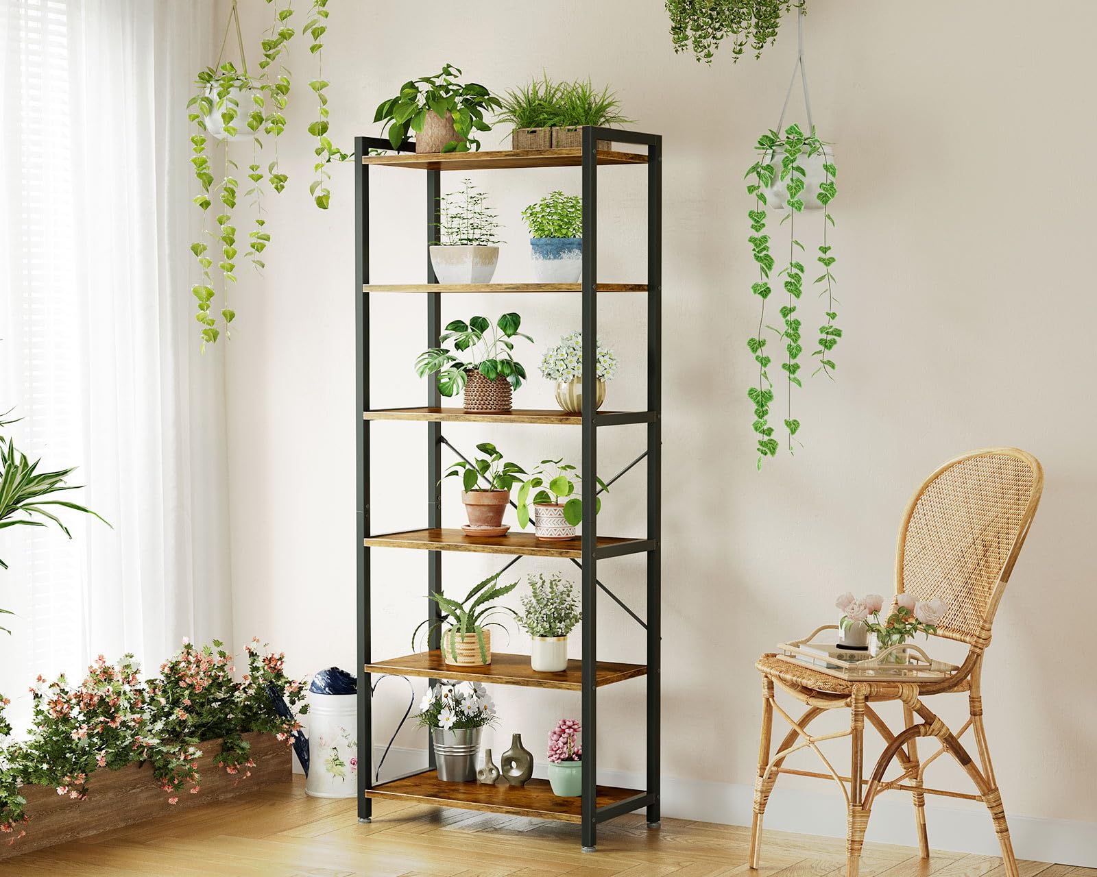 Coleshome 6 Ebenen Bücherregal, Industrie Regal 177cm Braun | Regal 51cm Kippschutz Kompakt Platzsparend Präsentieren Bücher Pflanzen Deko Wohnzimmer Schlafzimmer Büro