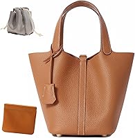 Genuine Leather Lock Design Bucket Bag - Stylish Versatile Shoulder Satchel Handbag for Women