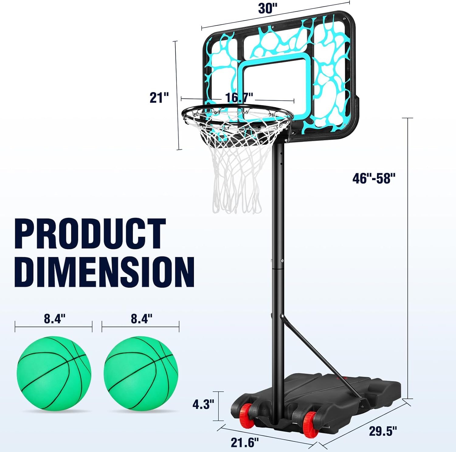 Pool Basketball Hoop 7-Height Adjustable Swimming Pool Basketball - Water Basketball Goals System with PC Shatterproof Backboard & 2 Balls, Outdoor Pool Accessories, Portable Basketball Hoop with LED