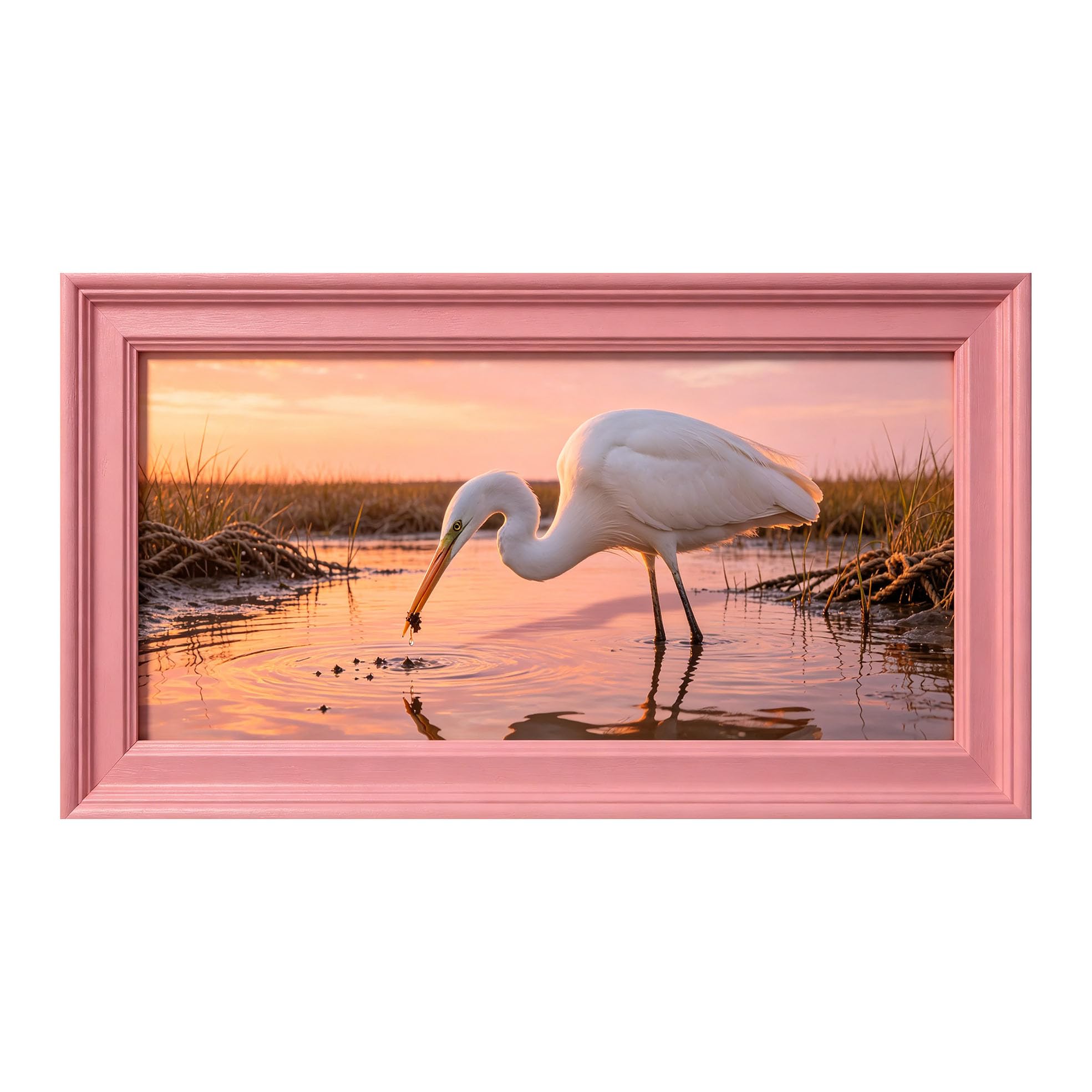 Yzpallescene 3D Framed Wall Art 50cm×100cm Coastal Heron Bird Seascape Sunset Realistic Large Size SelfAdhesive Removable Wall Decor Prints Artwork for Living Room Bedroom Office
