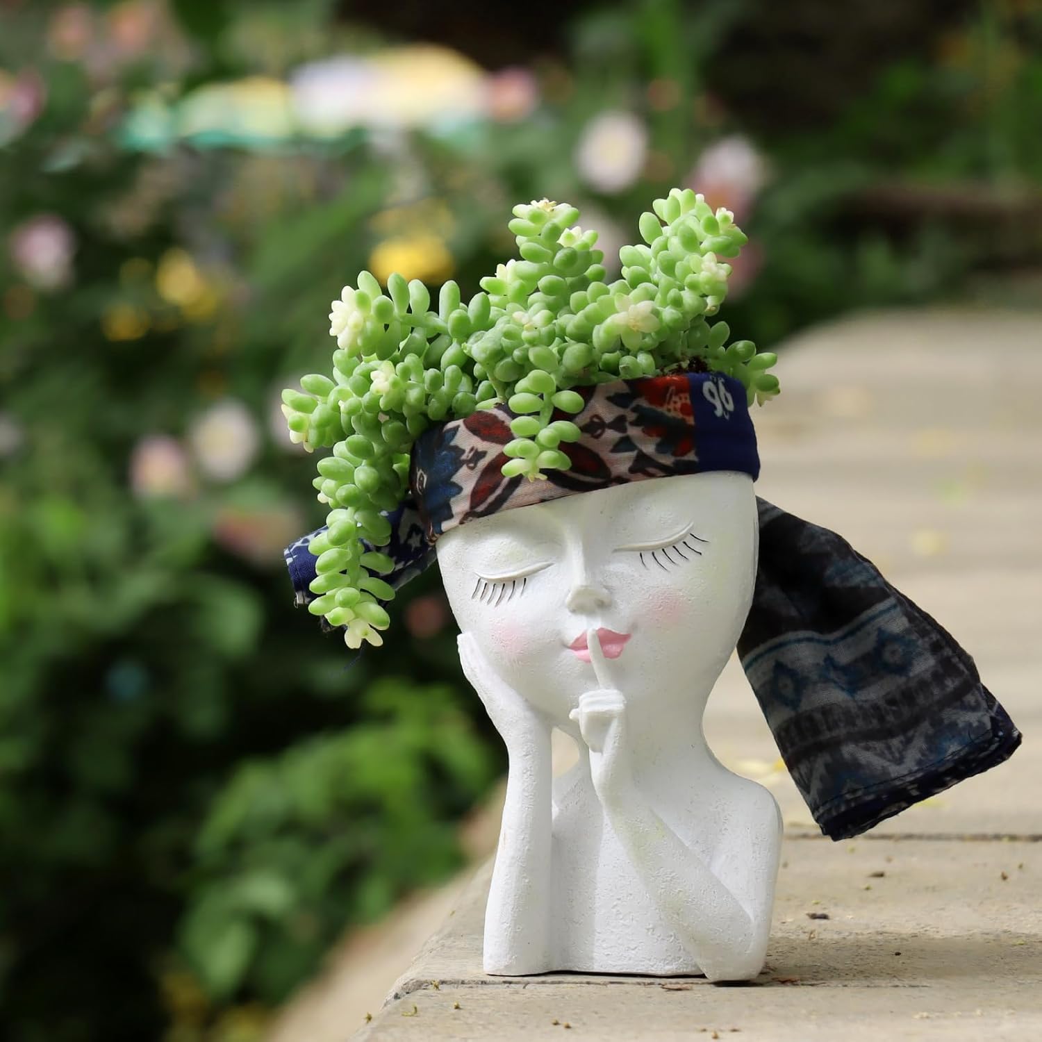 Face Planters Pots Head Flower Pot for Indoor Plant, Carefree Girl Head Planter, Small Cute Funny Plant Pot for Succulent Cactus, Resin Cachepot w Drainage,Great Gift,White(Dia.3.7inch,7.3inch Height)