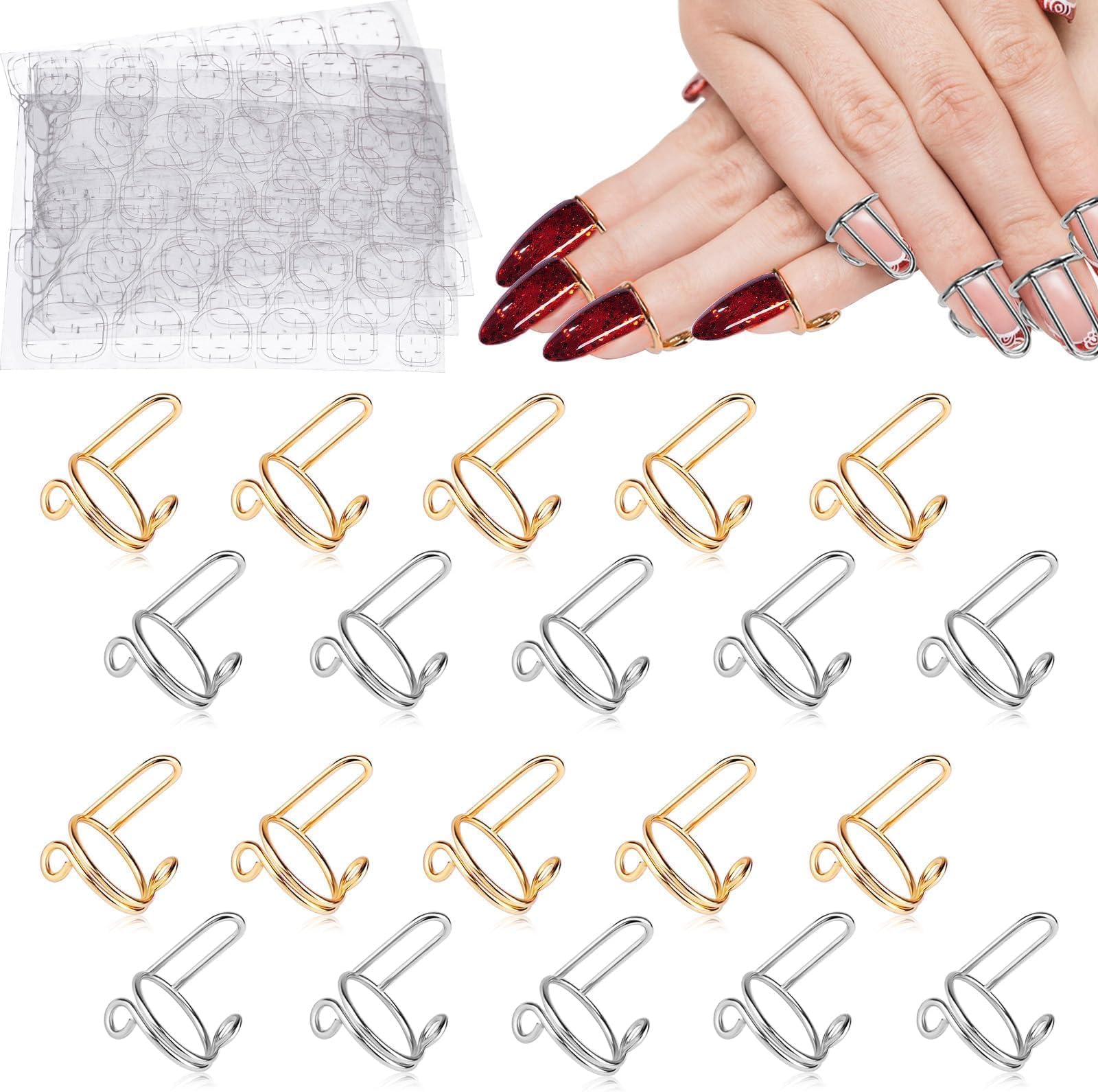 EBANKU - 【Package Contents】You will get 10 pcs gold nail rings + 10 pcs silver nail rings and 96 pcs double sided adhesive stickers for press on nails.The self-adhesive adhesive tabs