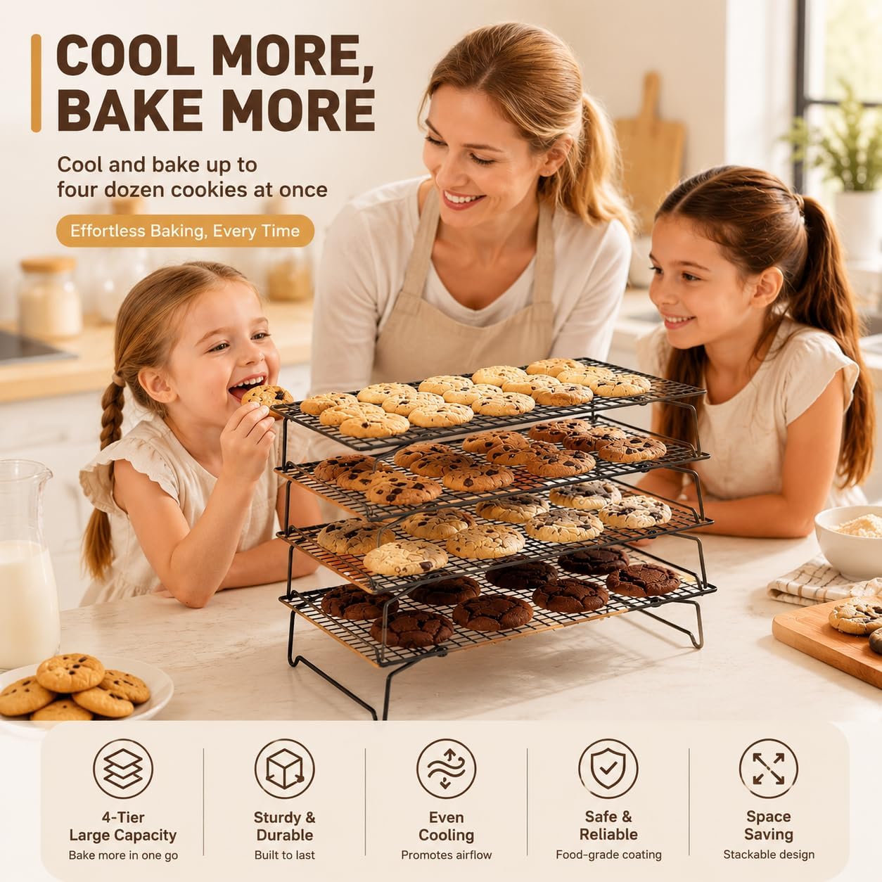4-Tier Stackable Cooling Rack Set, Heavy Duty Stainless Steel Baking Rack, Oven Safe Wire Rack for Baking & Roasting, Fits Cookie Sheets, Dishwasher Safe