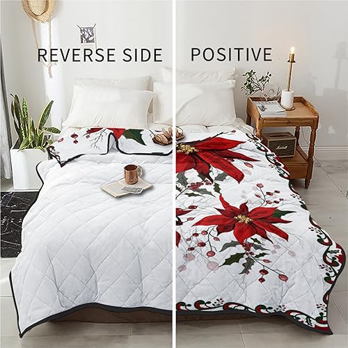 Miniatura 6 de T&H XHome Quilt Full Size Luxury Quilted Comforter Bedspread-Thin Soft Cozy, Christmas Flower Poinsettia Red Floral Border Reversible Stitched