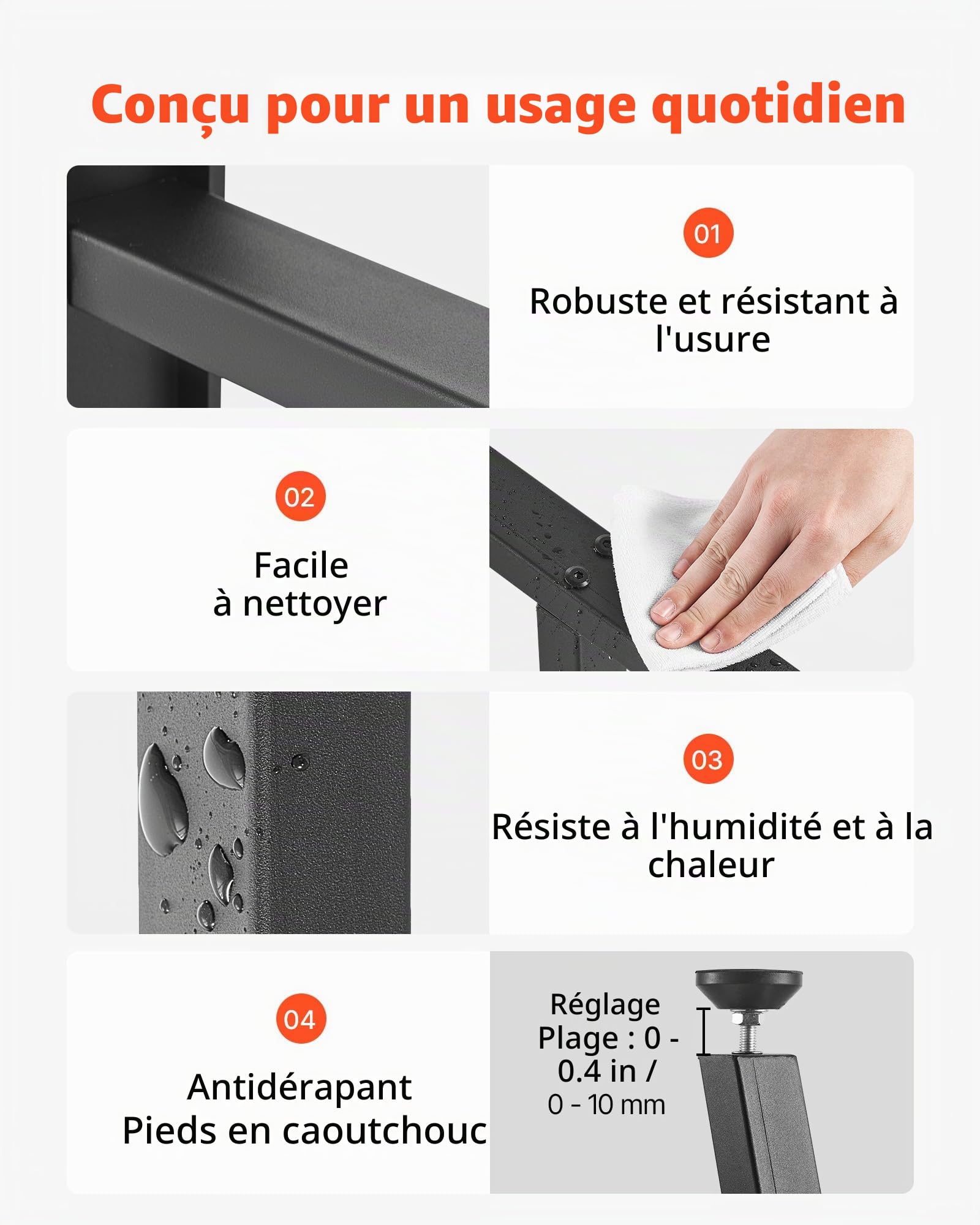 VEVOR Pieds de Table Trapézoïdaux 740x550 mm Lot de 2, Pieds de Bureau en Acier au Carbone, Charge Max. 1000 kg pour Bureau, Table à Manger, Établi, Plan de Travail et Table de Bar, avec Patins, Noir