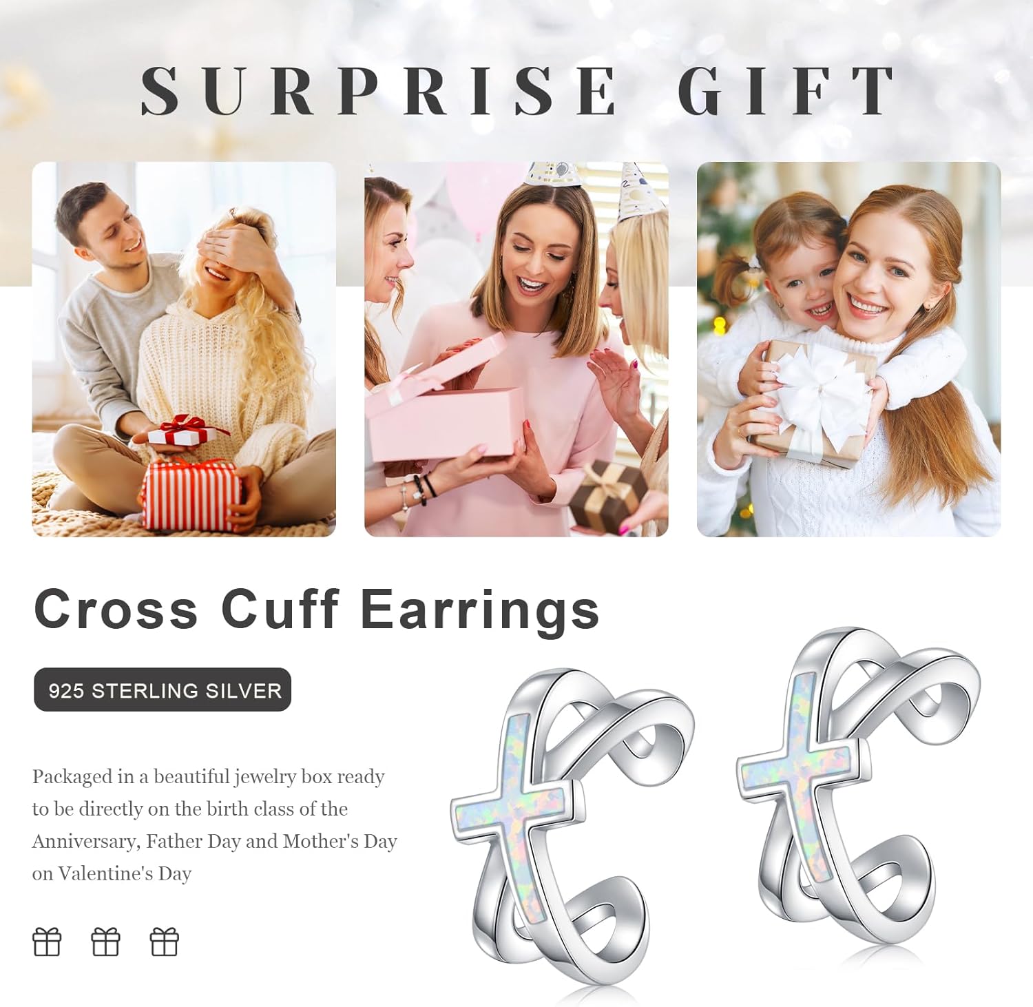 Cross/Celtic Knot/Filigree/Tree of Life/Octopus Earrings 925 Sterling Silver/Black/Gold Ear Cuff Non Pierced Jewelry Gifts for Women